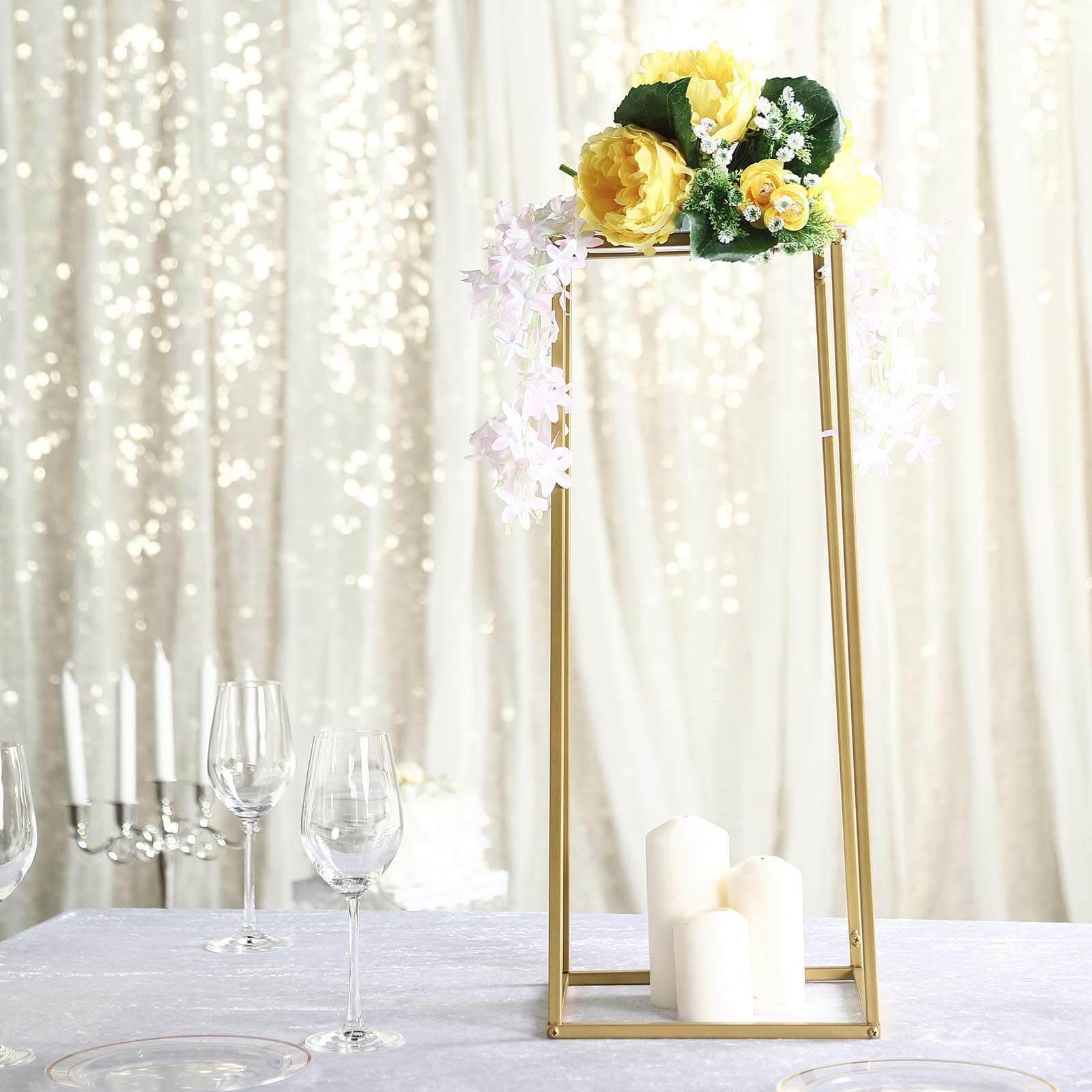 2-Pack Wedding Flower Stand Gold Metal Geometric Column Frame Rectangular - Versatile Floral Pedestal for Sophisticated Arrangements 24