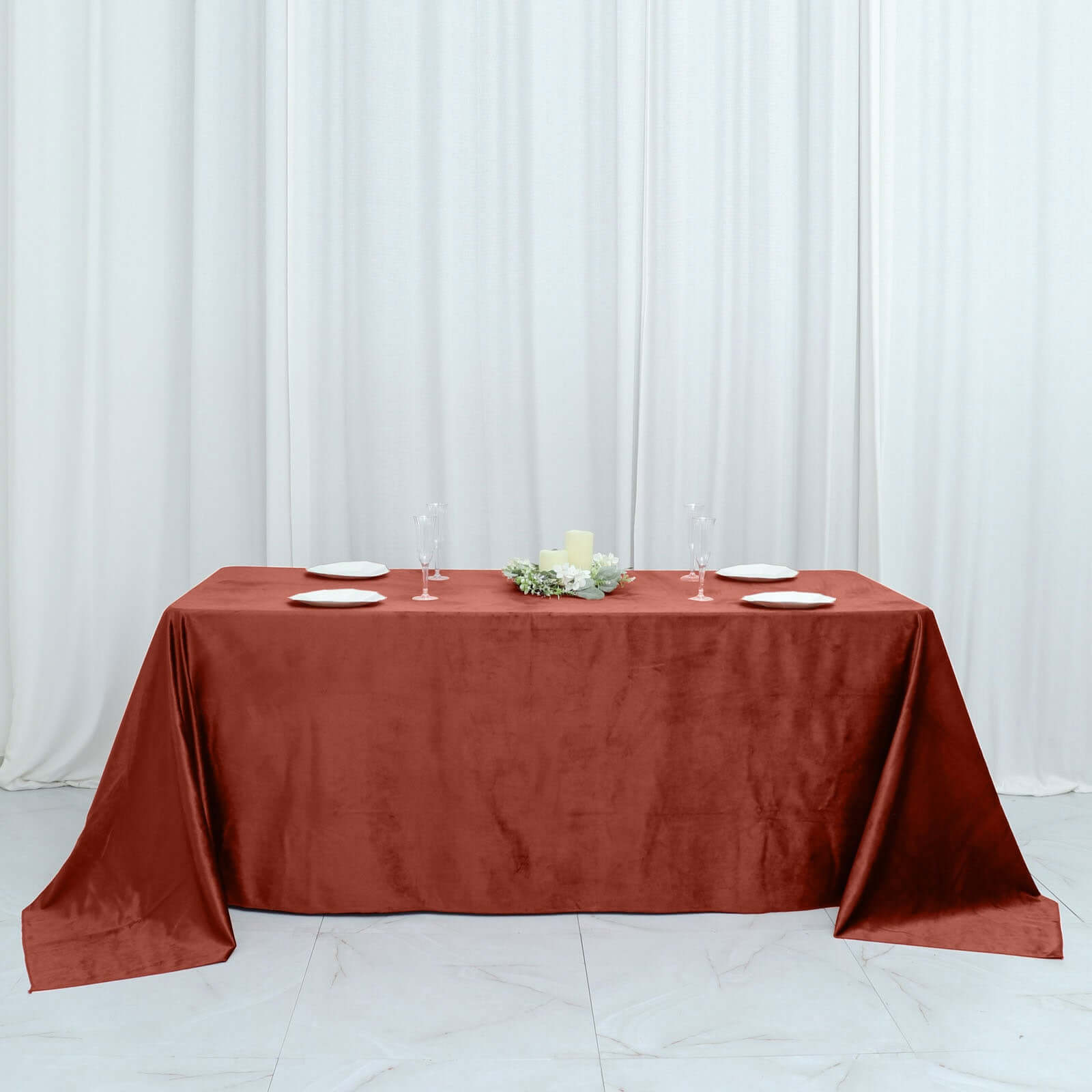 Premium Velvet 90x132 Rectangle Tablecloth Terracotta (Rust) - Reusable Soft & Seamless Table Cover