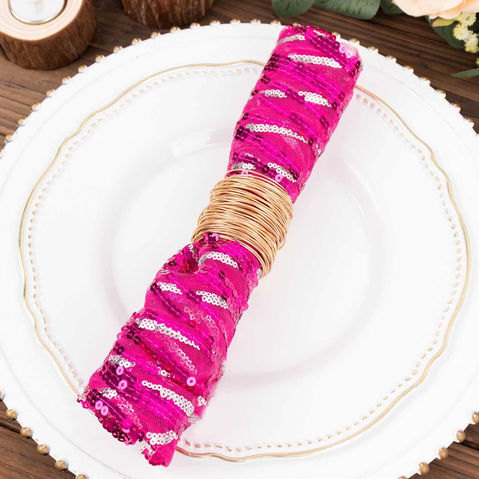 Sequin Mesh 20x20 Napkin Fuchsia Silver - Wave Embroidered Reusable Napkin