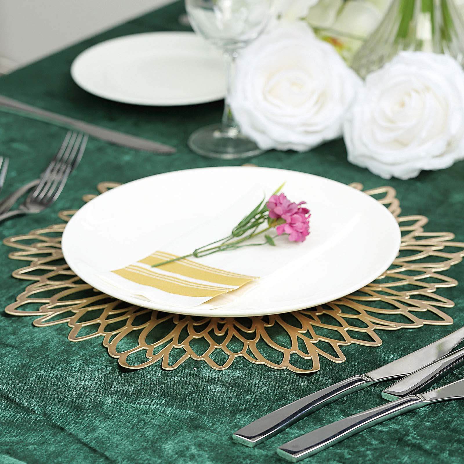 6-Pack Dining Table Mats Floral Design Gold - Metallic Vinyl Round Non-Slip Mats for Tables 15