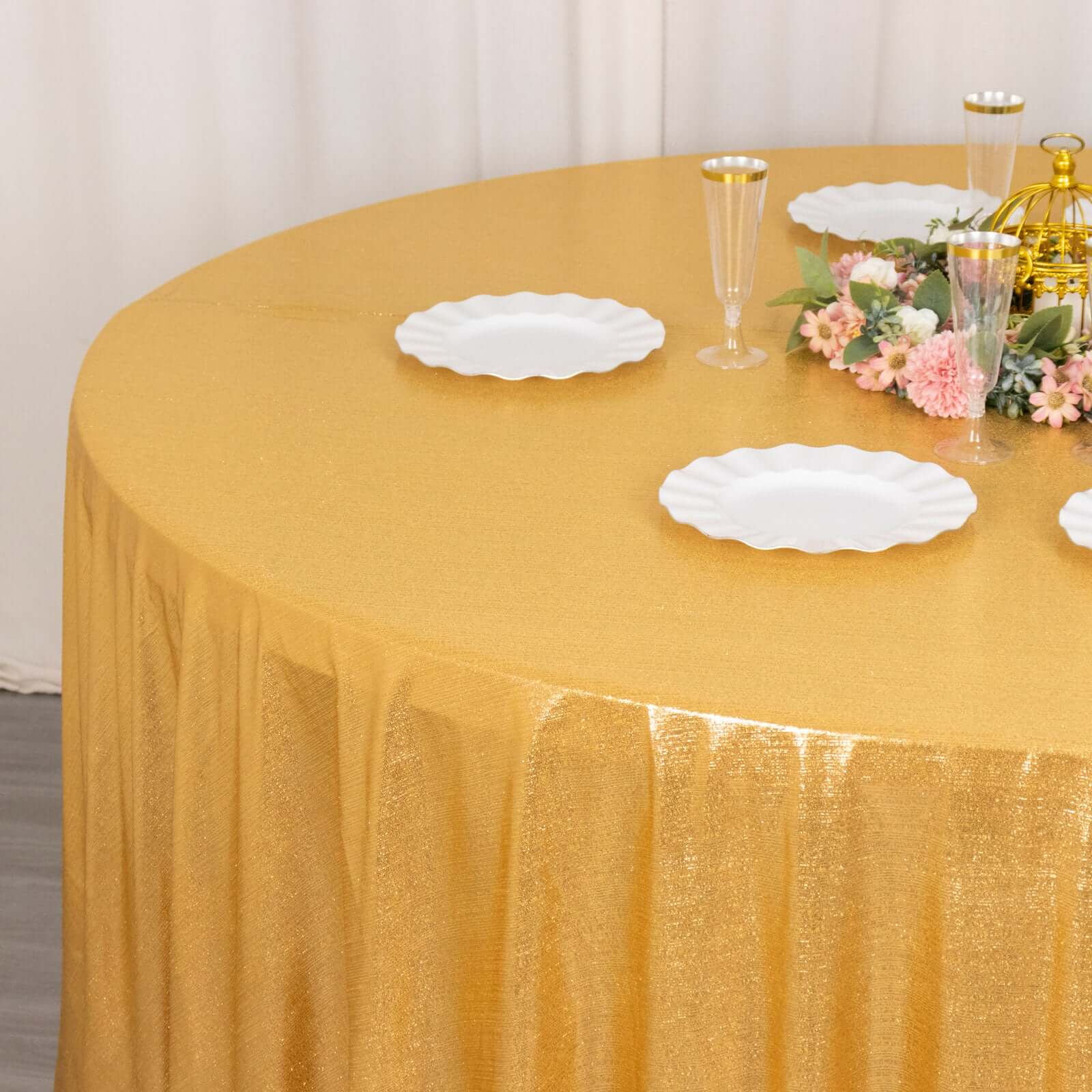 Sequin Dots Polyester Round 120 Tablecloth Gold - Wrinkle Free & Sparkling Table Cover for Stylish Event Decor