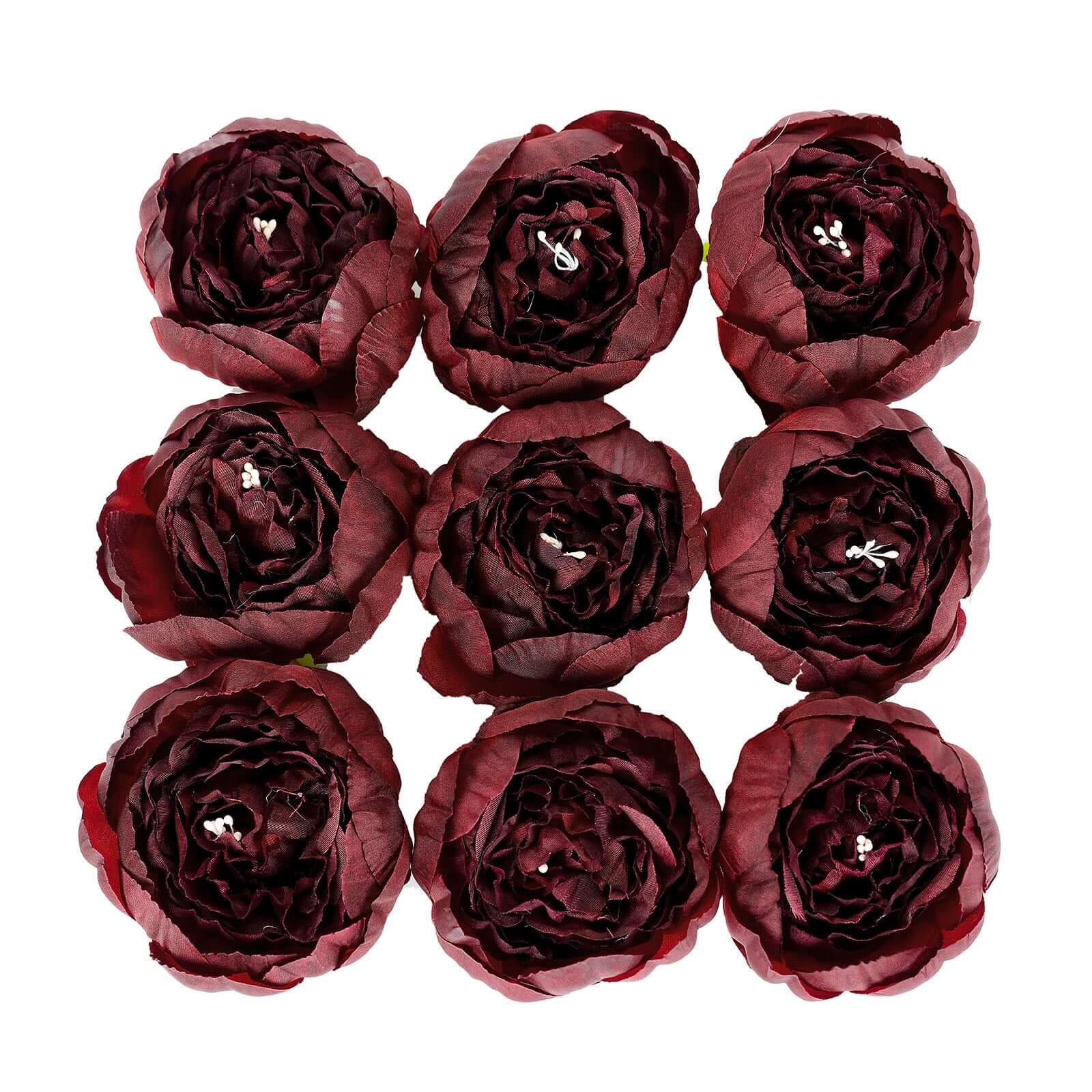 10-Pack Artificial Peony Flower Heads Burgundy - Versatile Faux Craft Flowers for DIY Event Styling Scrapbooking & Floral Arrangements 3