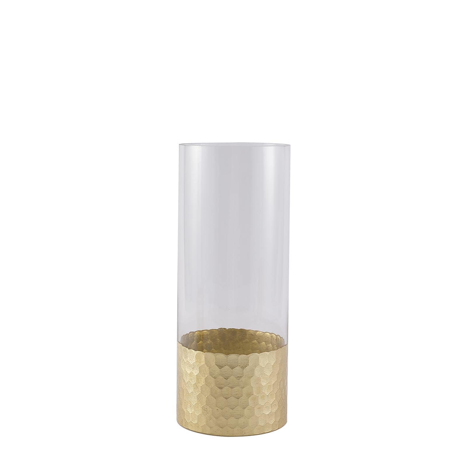 2-Pack Glass Cylinder Vases Honeycomb Design Clear with Gold Base - Decorative Candle Holder Centerpieces 12