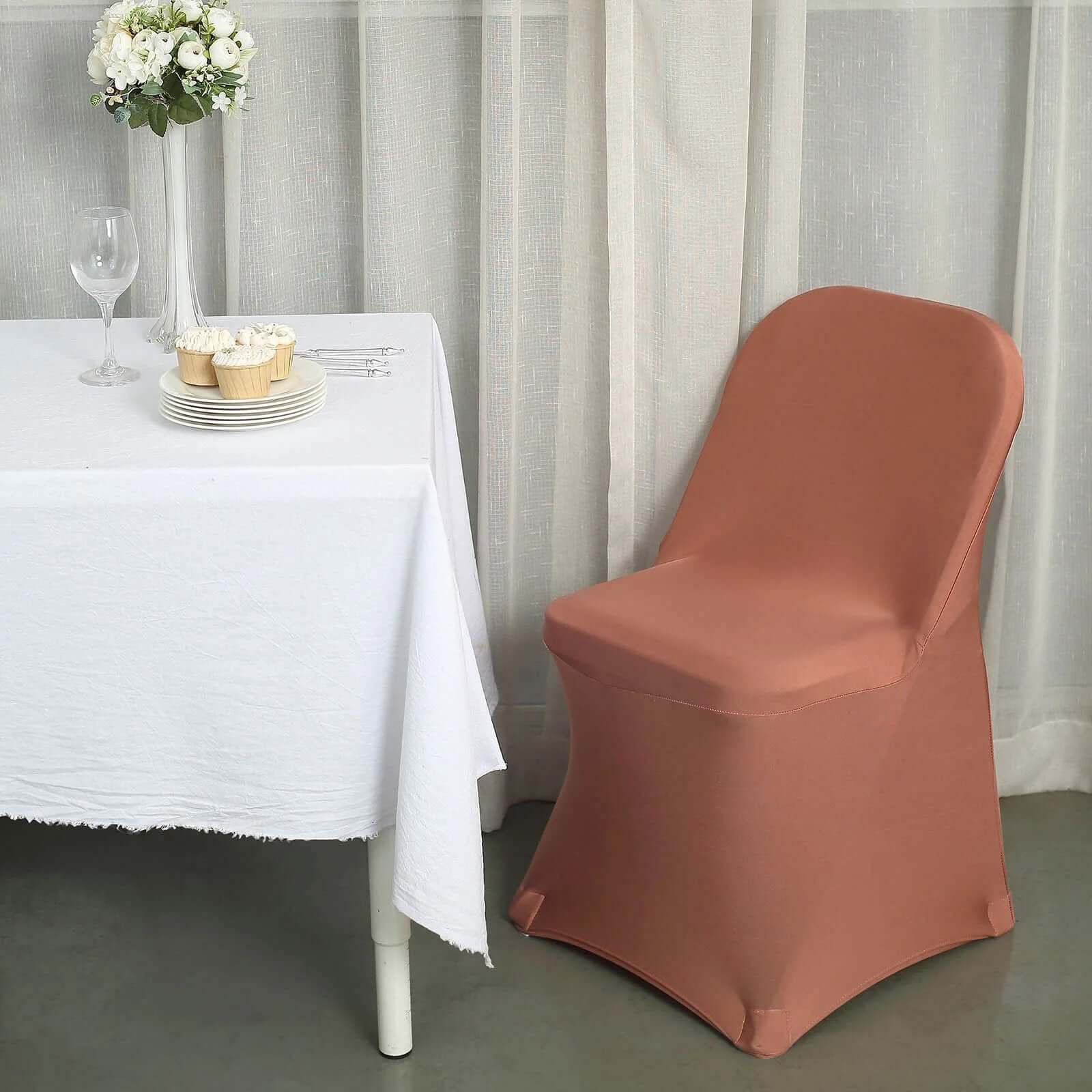 10 Pack Stretch Spandex Chair Covers Terracotta (Rust) for Folding Chairs - Durable 160GSM Fitted Slipcovers