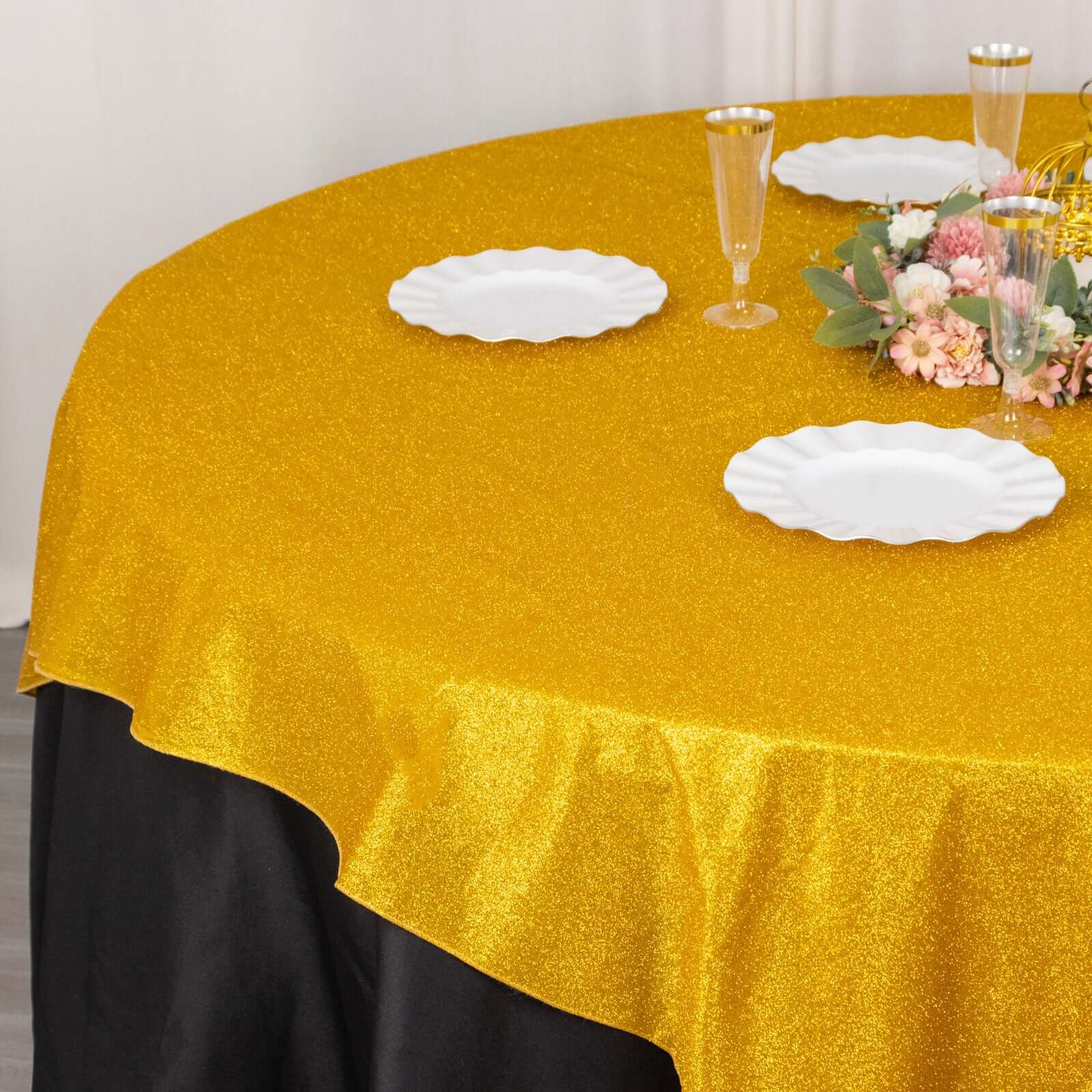 Polyester 72x72 Table Overlay Square Tablecloth Gold - Glitter Sparkle Design for Classy Celebrations