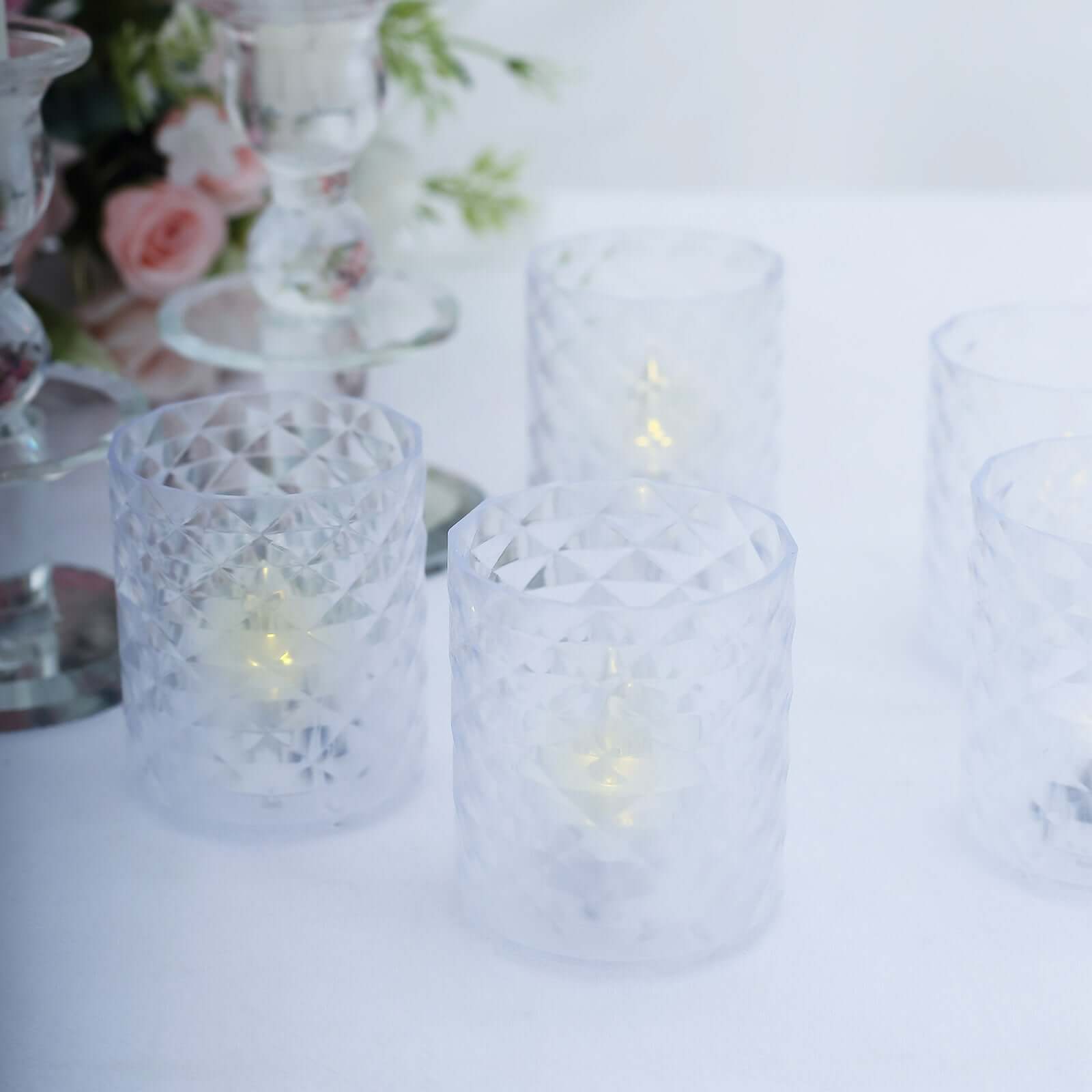 12-Pack LED Tealight Candle Holders Whiskey Glass Design Clear - Warm White Battery Operated Lights 3