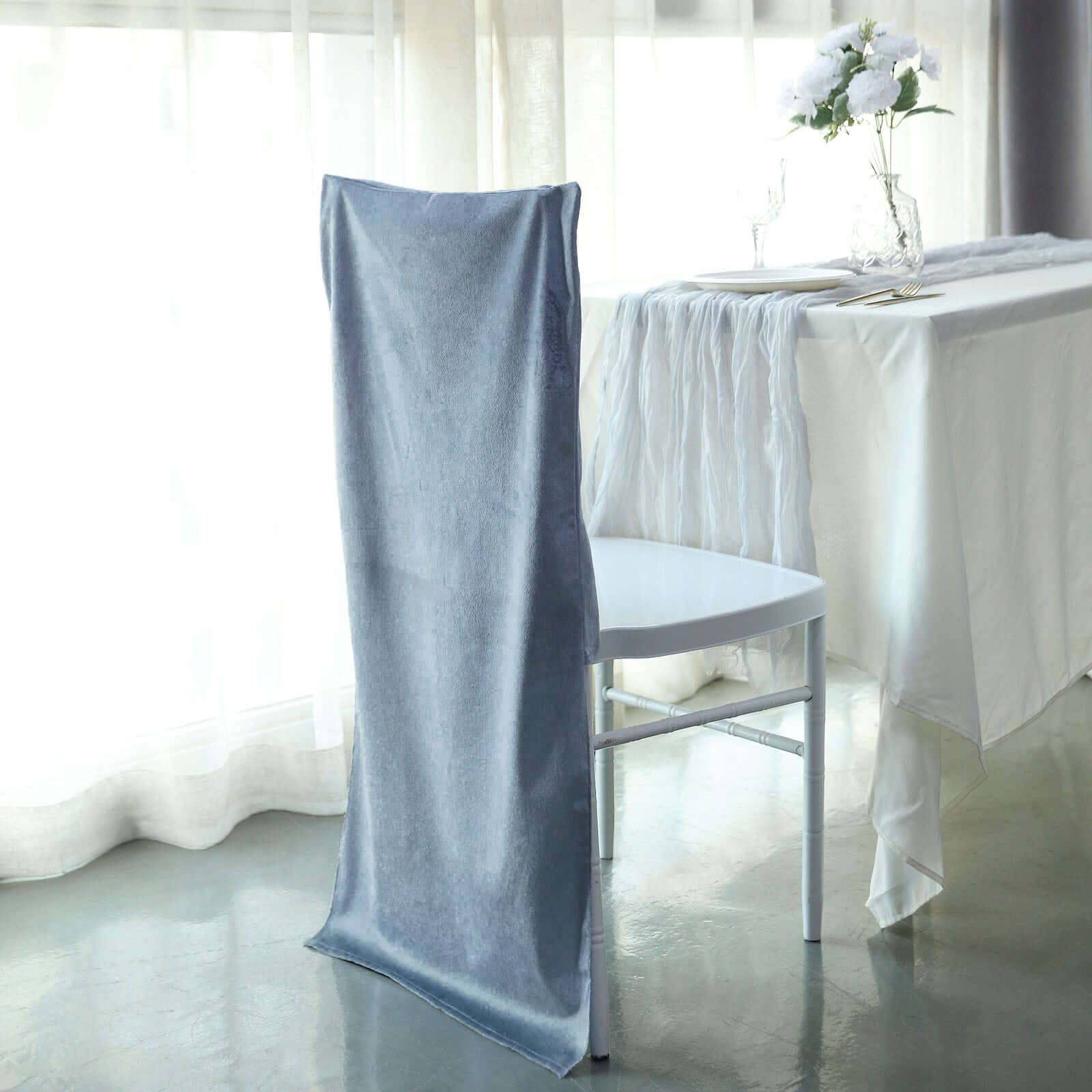 Velvet Chair Back Slipcover for Chiavari Chairs Dusty Blue - Soft and Smooth Solid Chair Back Cover Cap