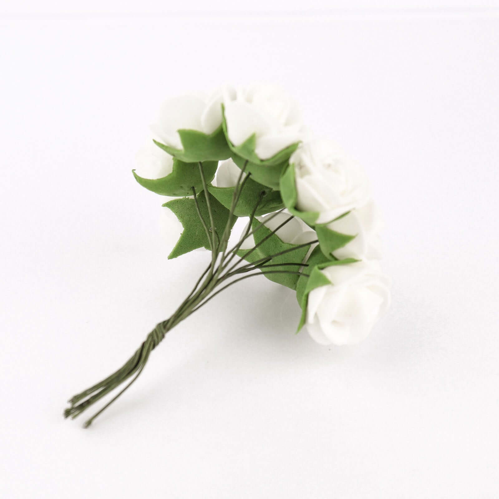 48 Roses 1 White Real Touch Artificial DIY Foam Rose Flowers With Stem, Craft Rose Buds