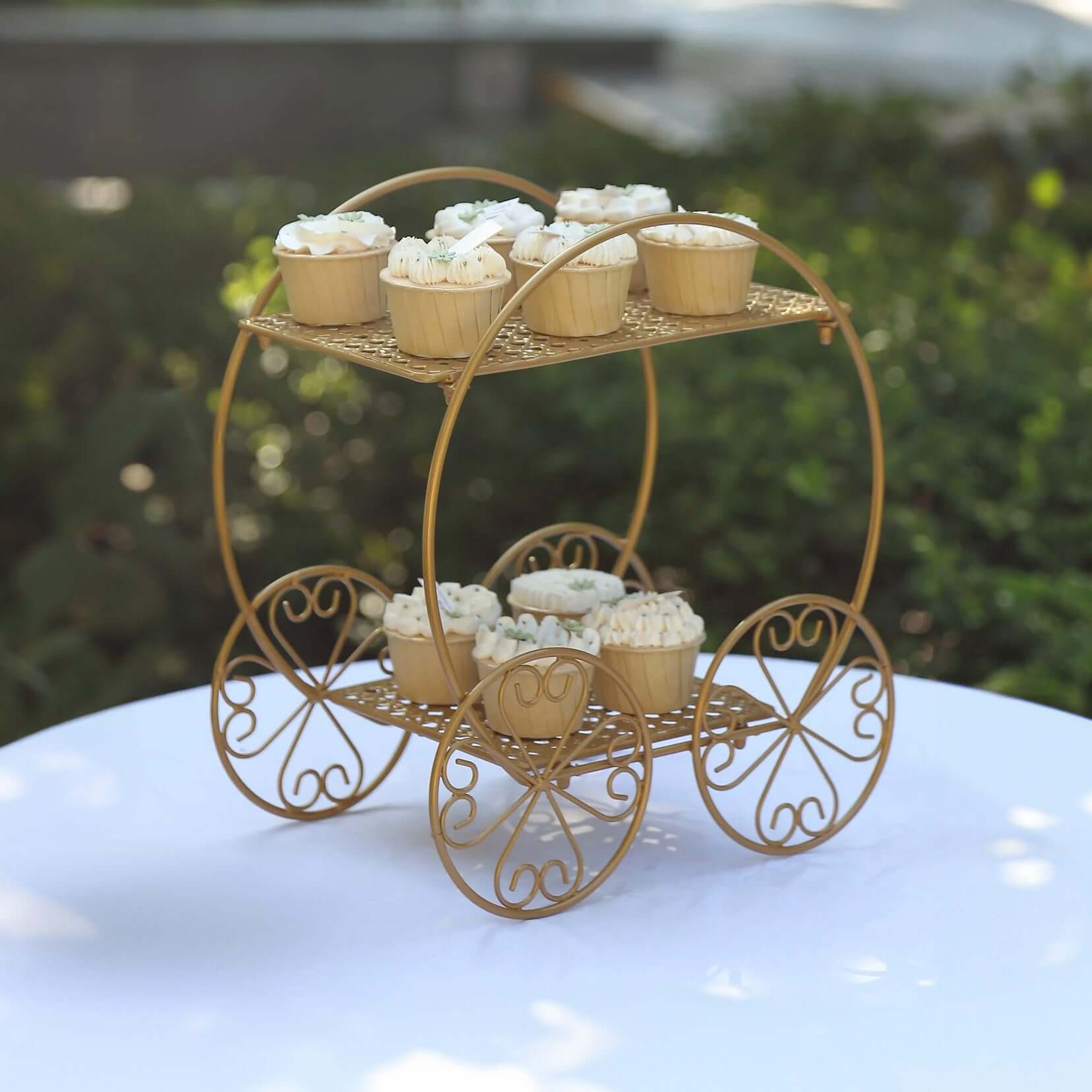 2-Tier Metal Cupcake Dessert Display Stand Gold - Sophisticated Cinderella Carriage Wedding Cake Stand Centerpiece for Fairytale Themes & Princess Parties 14