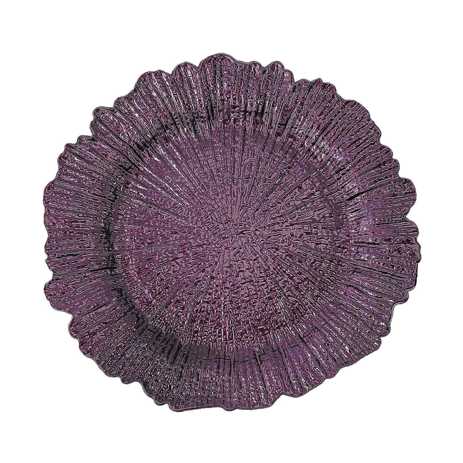 6-Pack Acrylic Plastic Round Charger Plates 13 in Purple with Reef Design, Dinner Charger Tableware