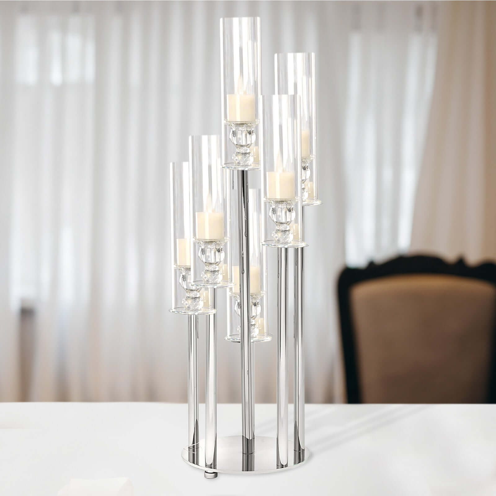 7-Arm Round Taper Crystal Candelabra with Mirror Base Clear - Lustrous Candle Holder Table Centerpiece for Votive & Pillar Candles 33