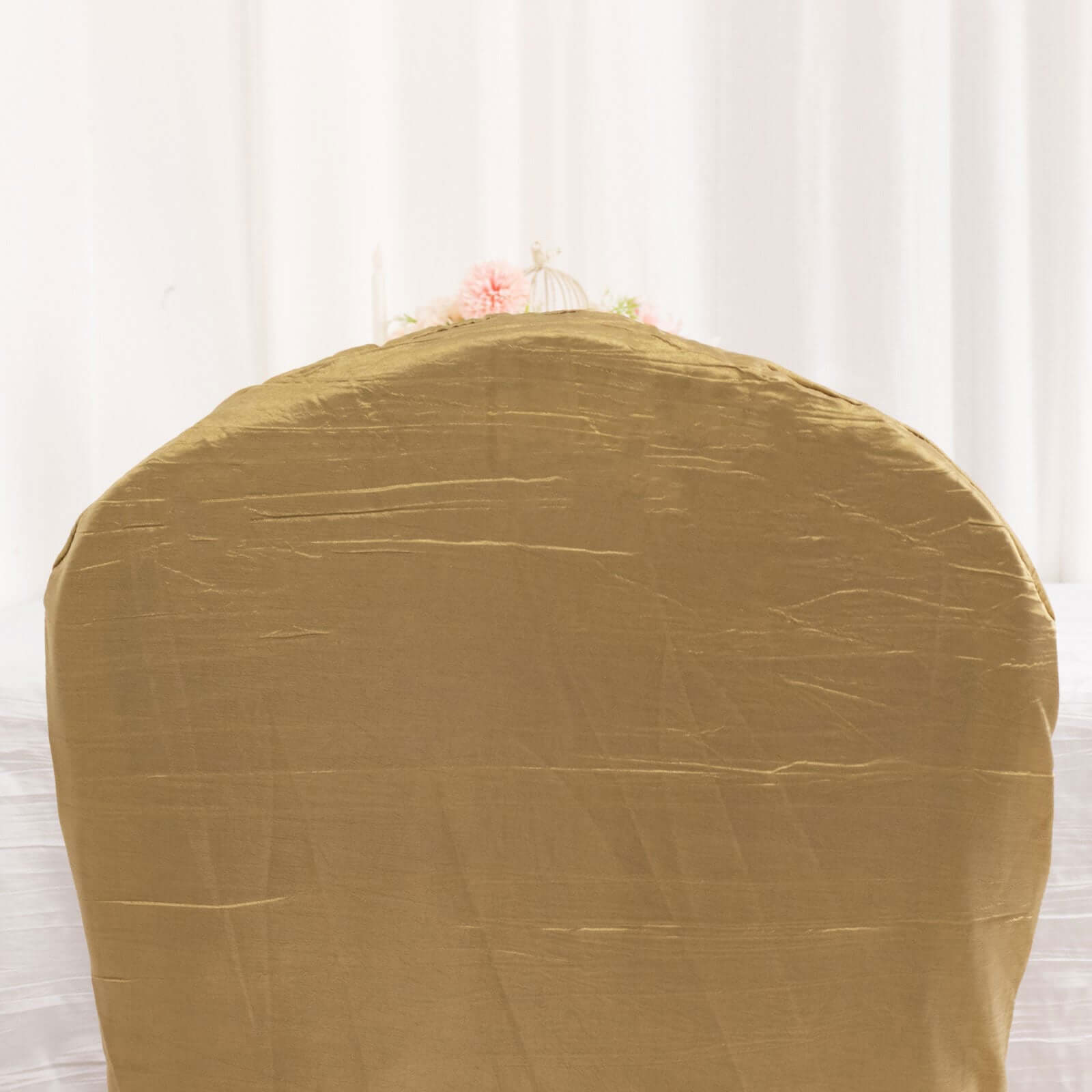 Crinkle Crushed Taffeta Chair Cover for Banquet Chairs Gold - Reusable Slipcover