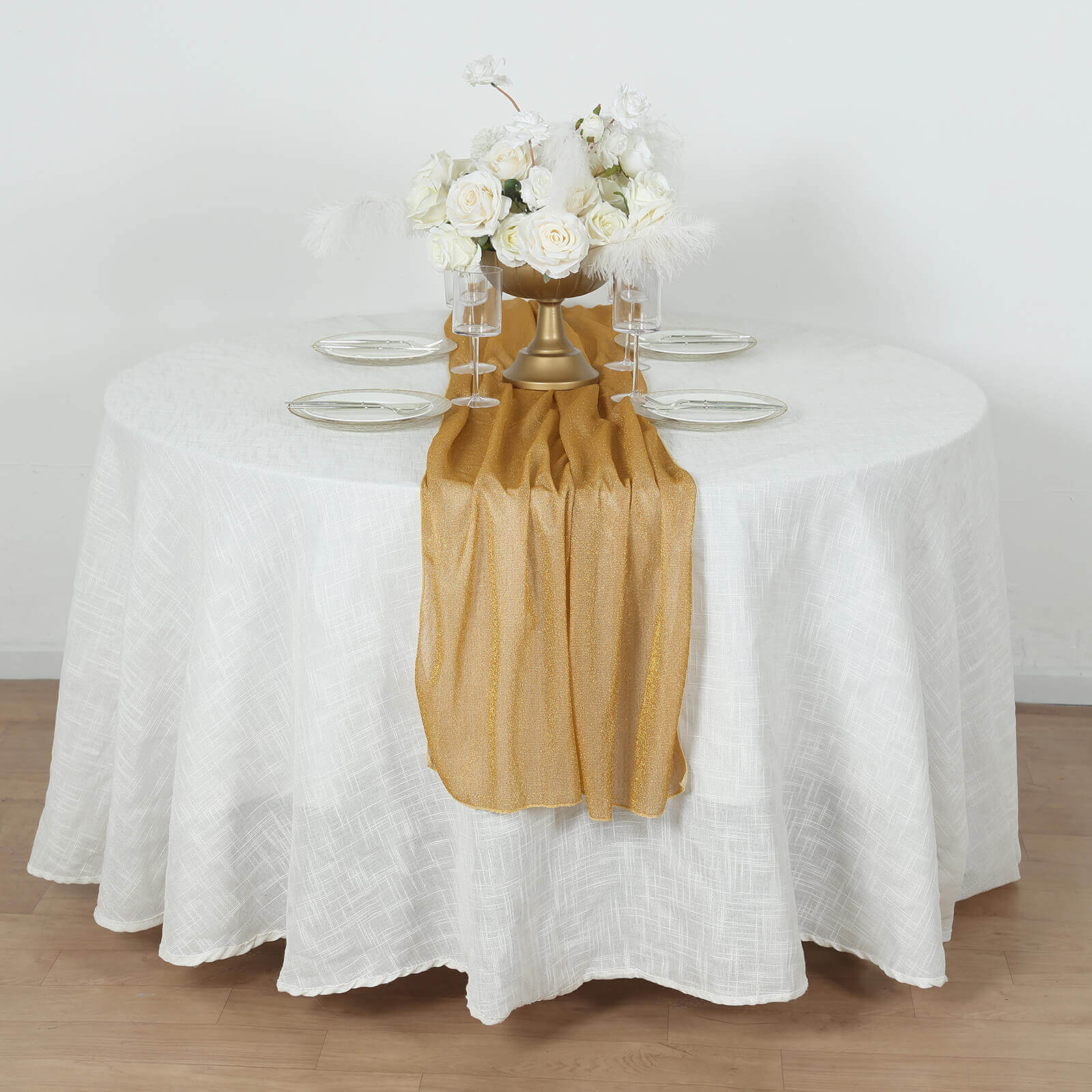 Glitter Gauze 27x120 Table Runner Gold - Sparkling Reusable Wrinkle-Free Sheer Table Linen for Events