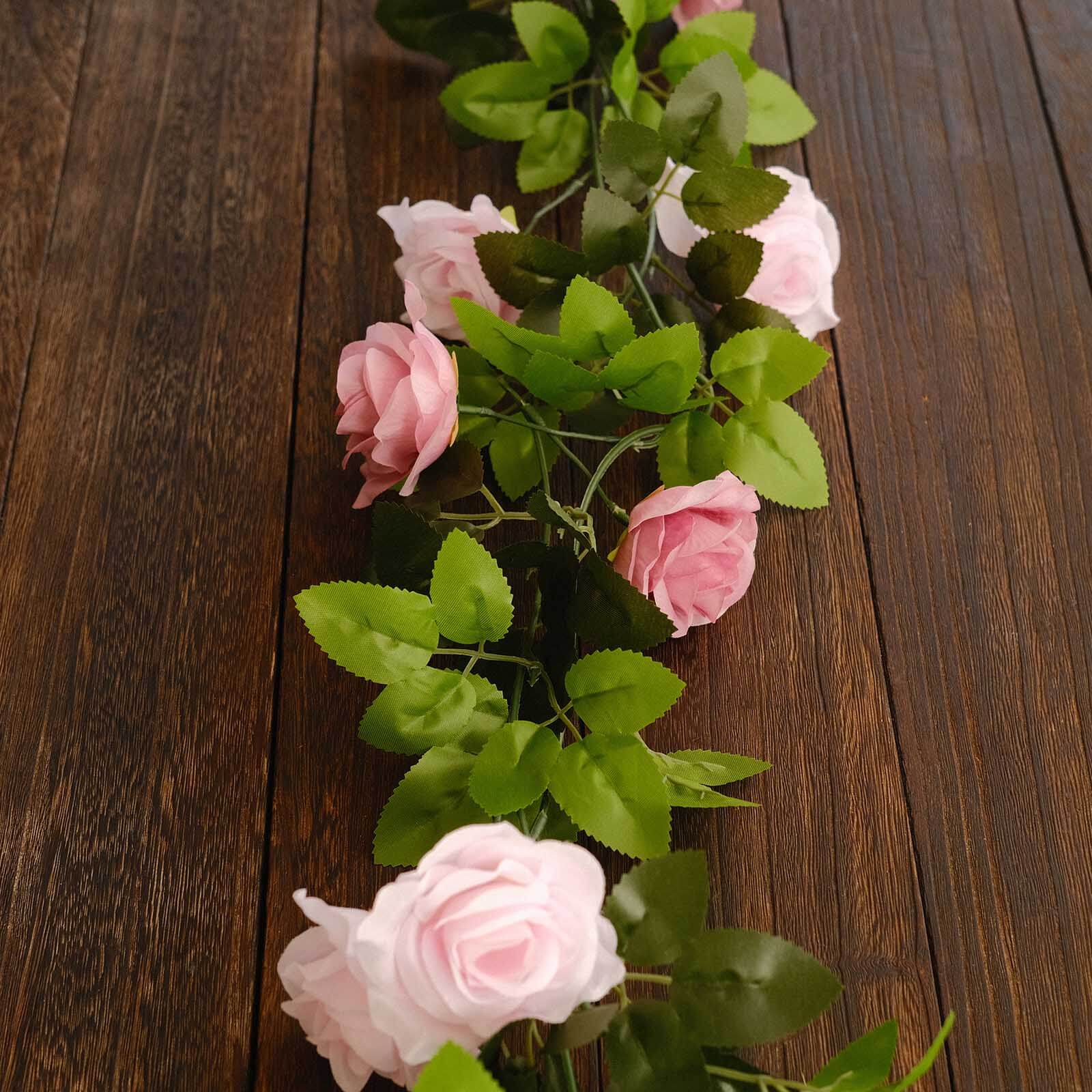 2 Pack 7ft Blush Dusty Rose Artificial Silk Flower Garland Mini Rose Vines with 26 Flower Heads