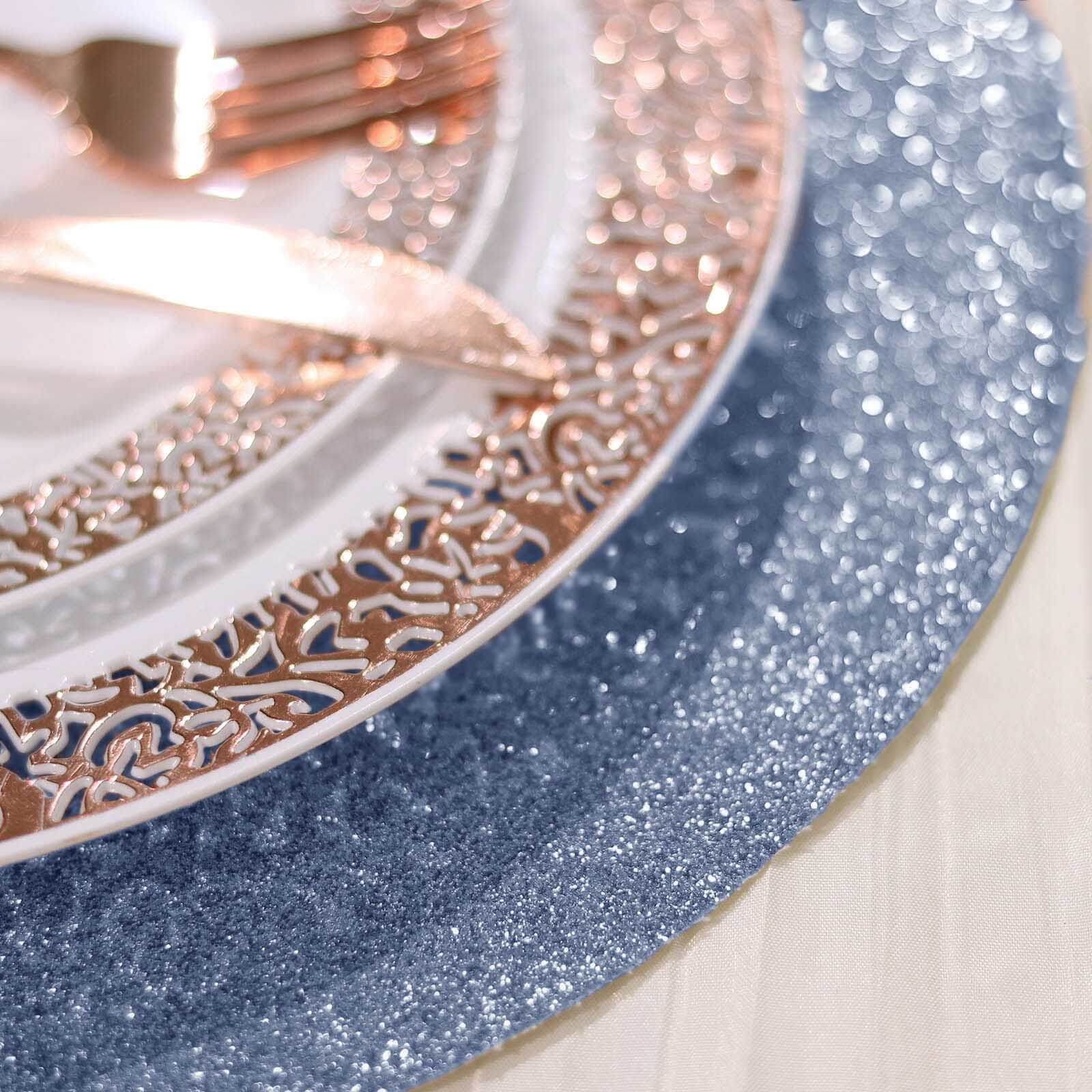 6-Pack Placemats Glitter Design Dusty Blue Sparkle Round - Non-Slip Decorative Dining Table Mats 13