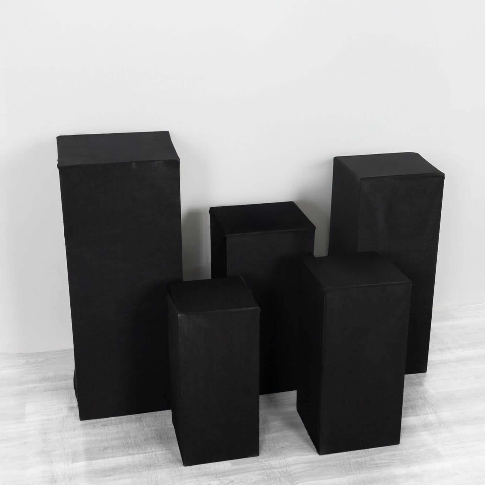 Set of 5 Black Spandex Rectangle Pedestal Stand Covers, Stretchable Pillar Prop Covers - 160 GSM