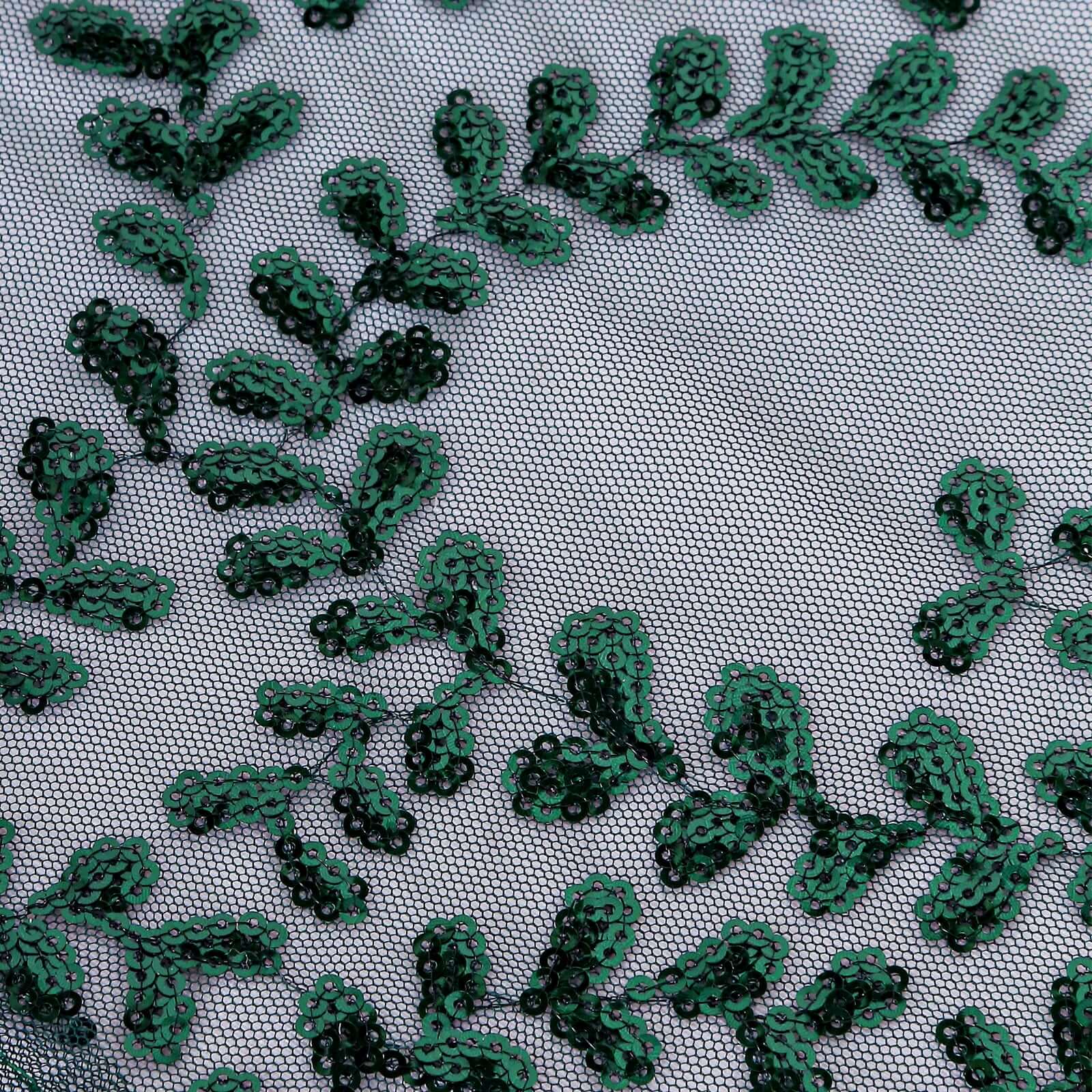 Tulle 72x72 Table Overlay Square Tablecloth Hunter Emerald Green - Sequin Leaf Embroidered Table Topper