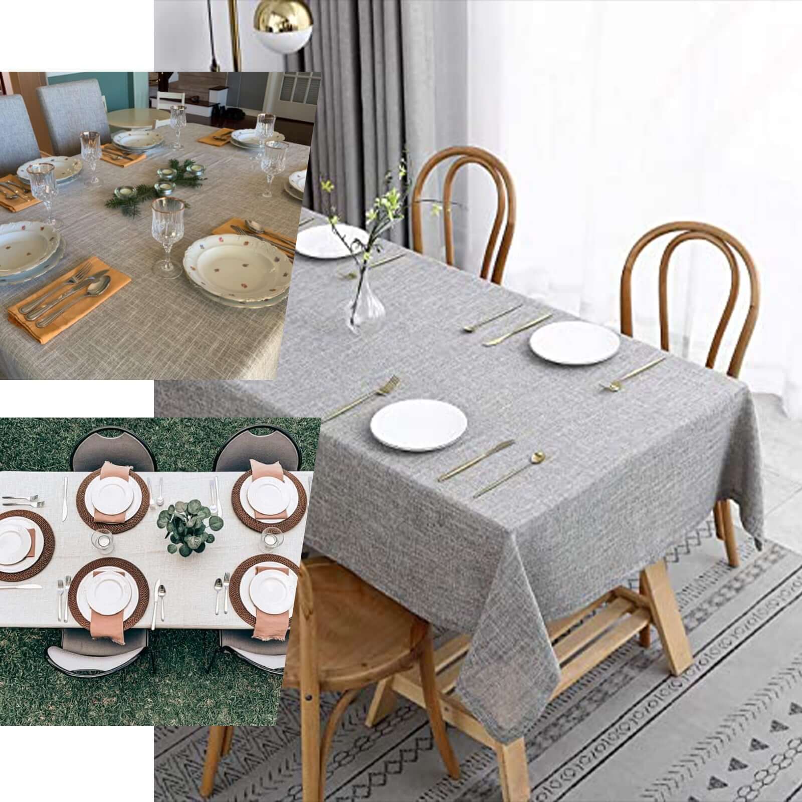 Faux Linen 60x126 Rectangular Tablecloth Natural - Slubby Textured & Wrinkle Resistant for Weddings and Special Events