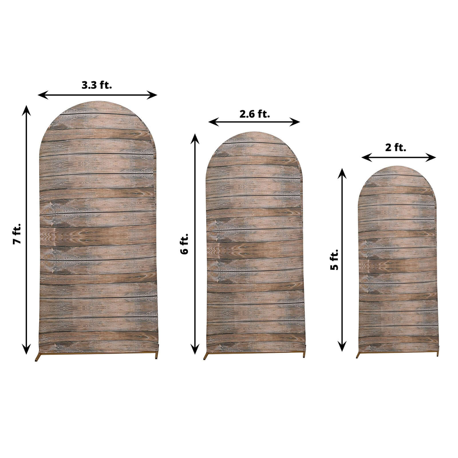 Set of 3 Brown Rustic Wood Plank Pattern Spandex Fitted Chiara Backdrop Stand Cover For Round Top Wedding Arch - 5ft, 6ft, 7ft