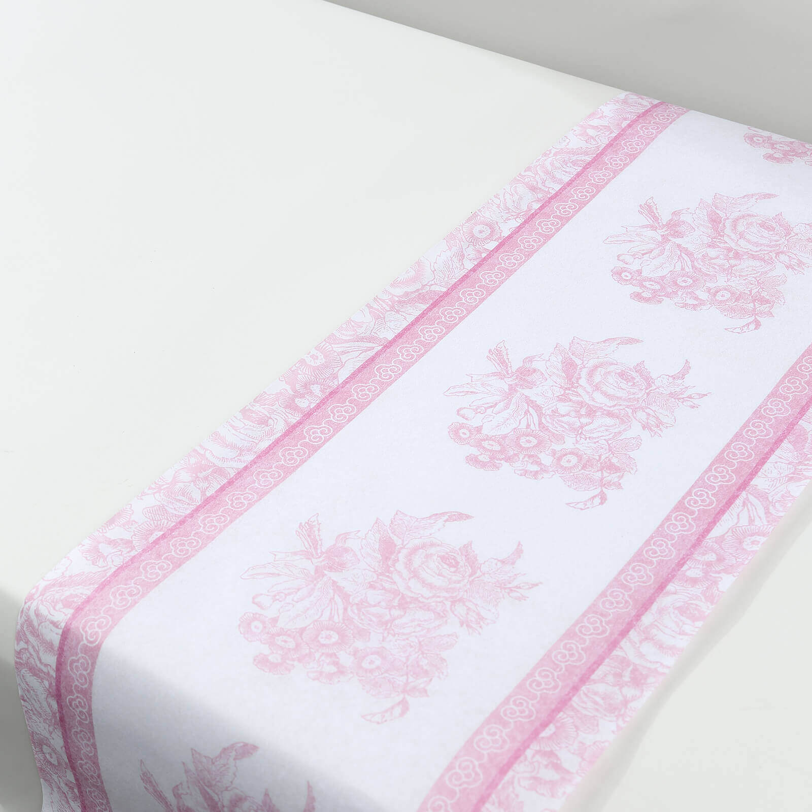 5 Pack Disposable Table Runners 11x108 White with Pink Floral Pattern - Non-woven Stylish Kitchen Dining Table Decor