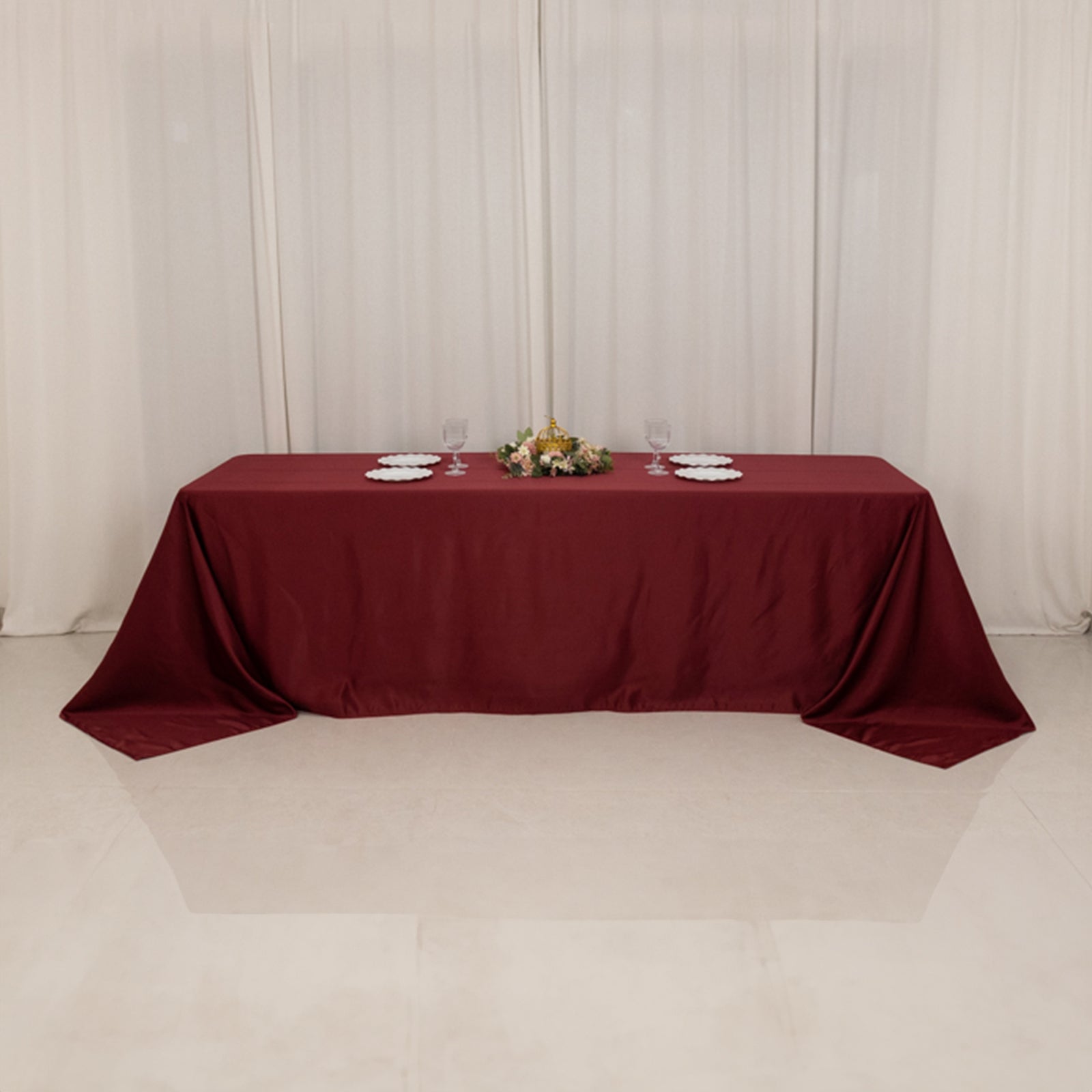 Lamour Satin 90x156 Rectangle Tablecloth Burgundy - Luxurious, Soft Seamless Table Cover