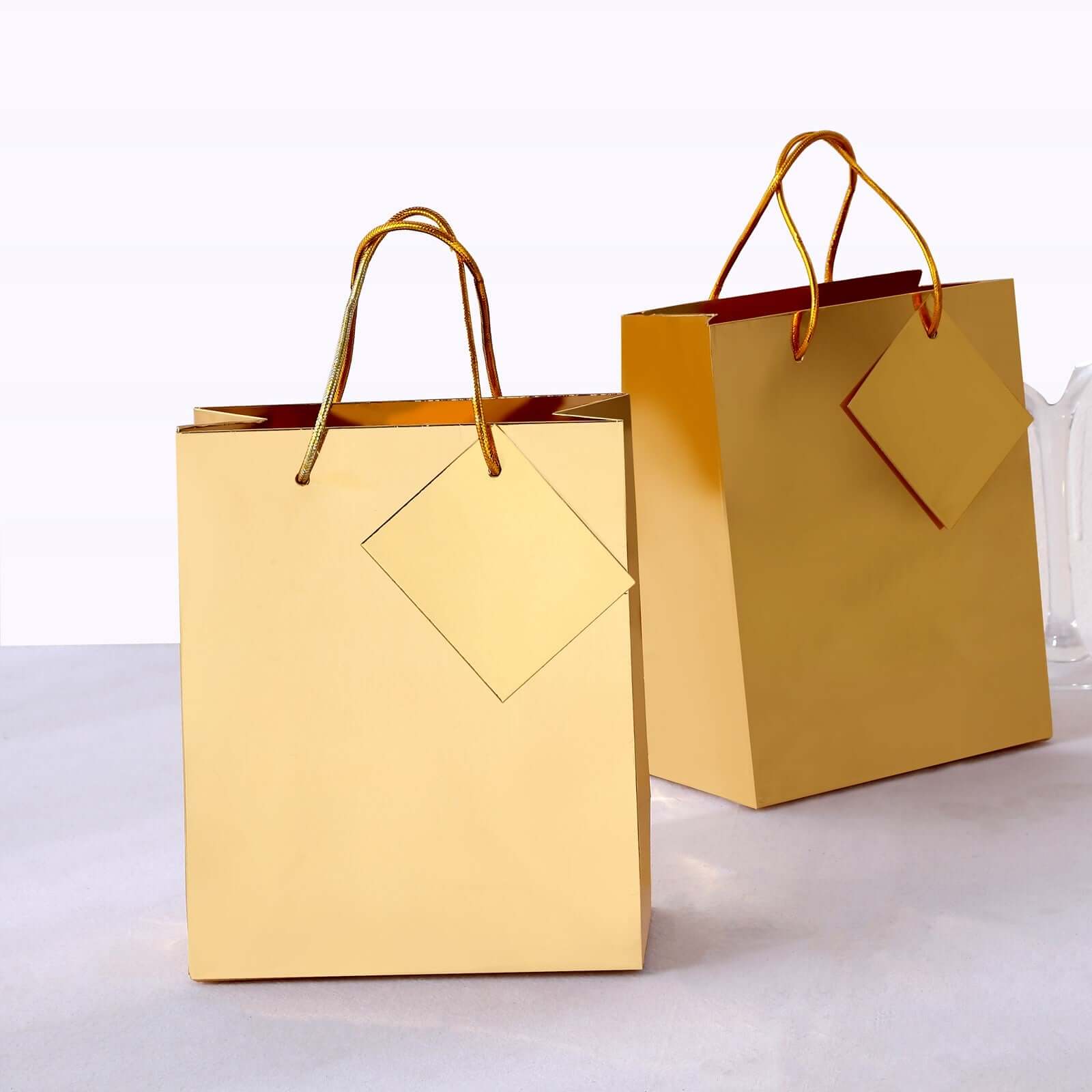 12 Pack Gold Foil Paper Party Favor Gift Bags with Handles, Shiny Metallic Euro Tote Bags - 7