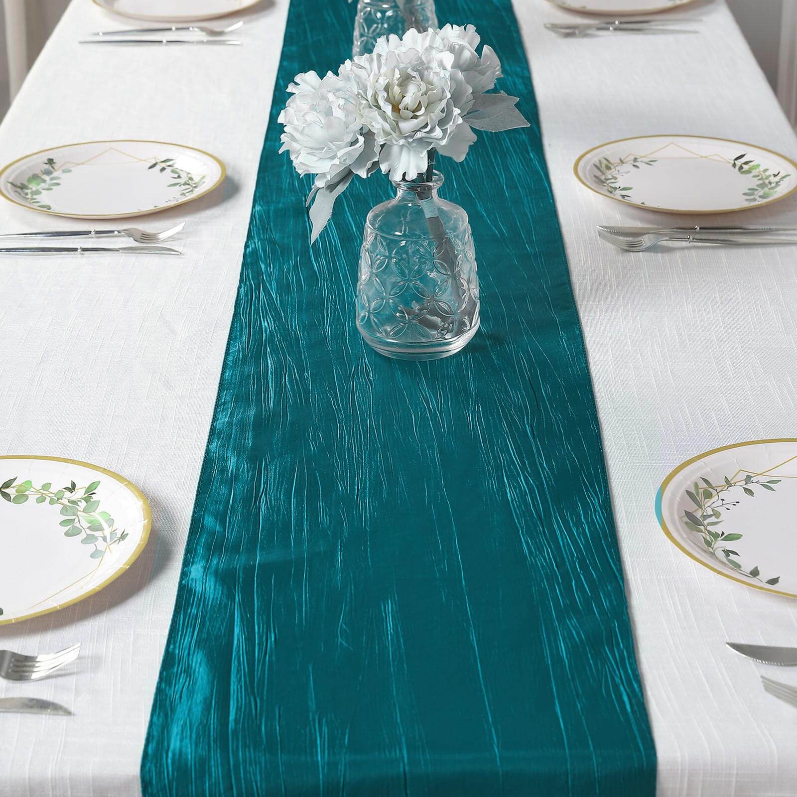 Taffeta 12x108 Table Runner Teal - Accordion Crinkle Design