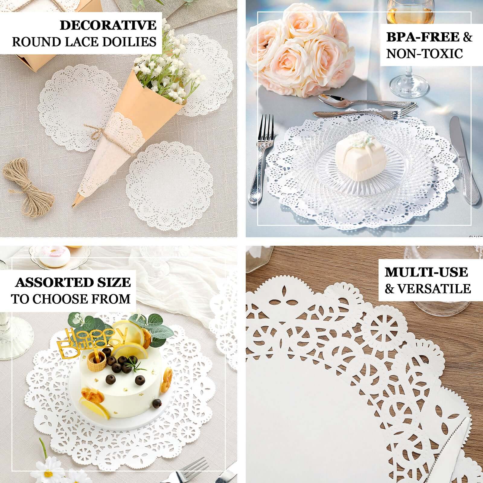 100 Pcs Paper 4 Round Placemats in White - Food Grade Lace Paper Doilies for Dessert Display & Table Decor