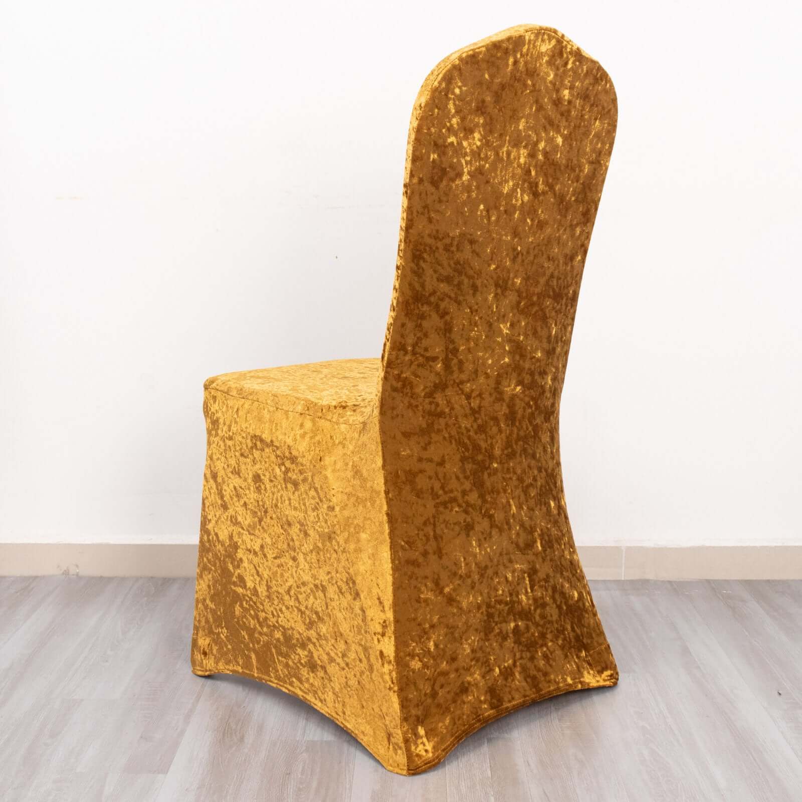 Crushed Velvet Spandex Banquet Chair Cover Fitted Slipcover Gold - Stretch 190GSM Slipcover with Foot Pockets