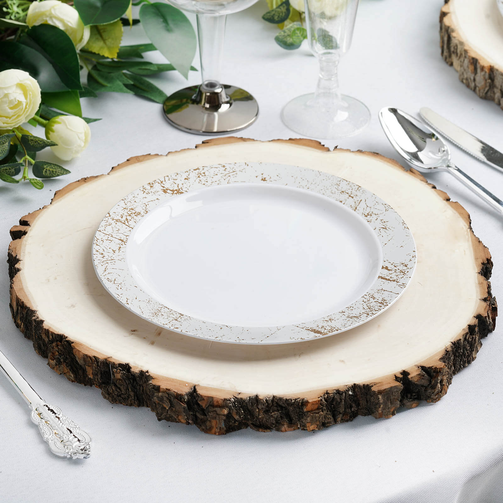 12 Dia Natural Wood Charger Plates With Bark Edge Wood Slice Chargers Rustic Wedding Table Settings