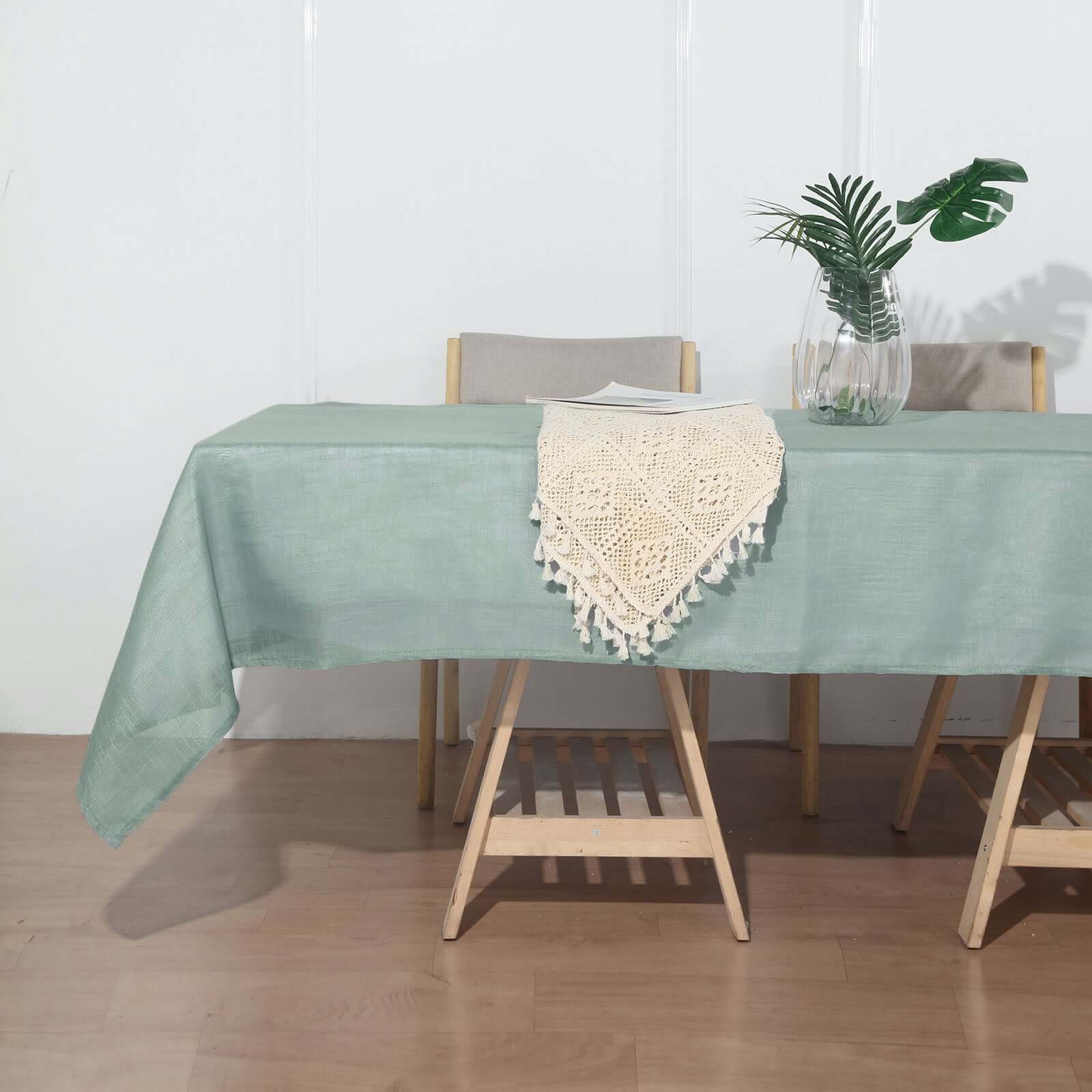 60x102 Dusty Blue Rectangular Tablecloth, Linen Table Cloth With Slubby Textured, Wrinkle Resistant