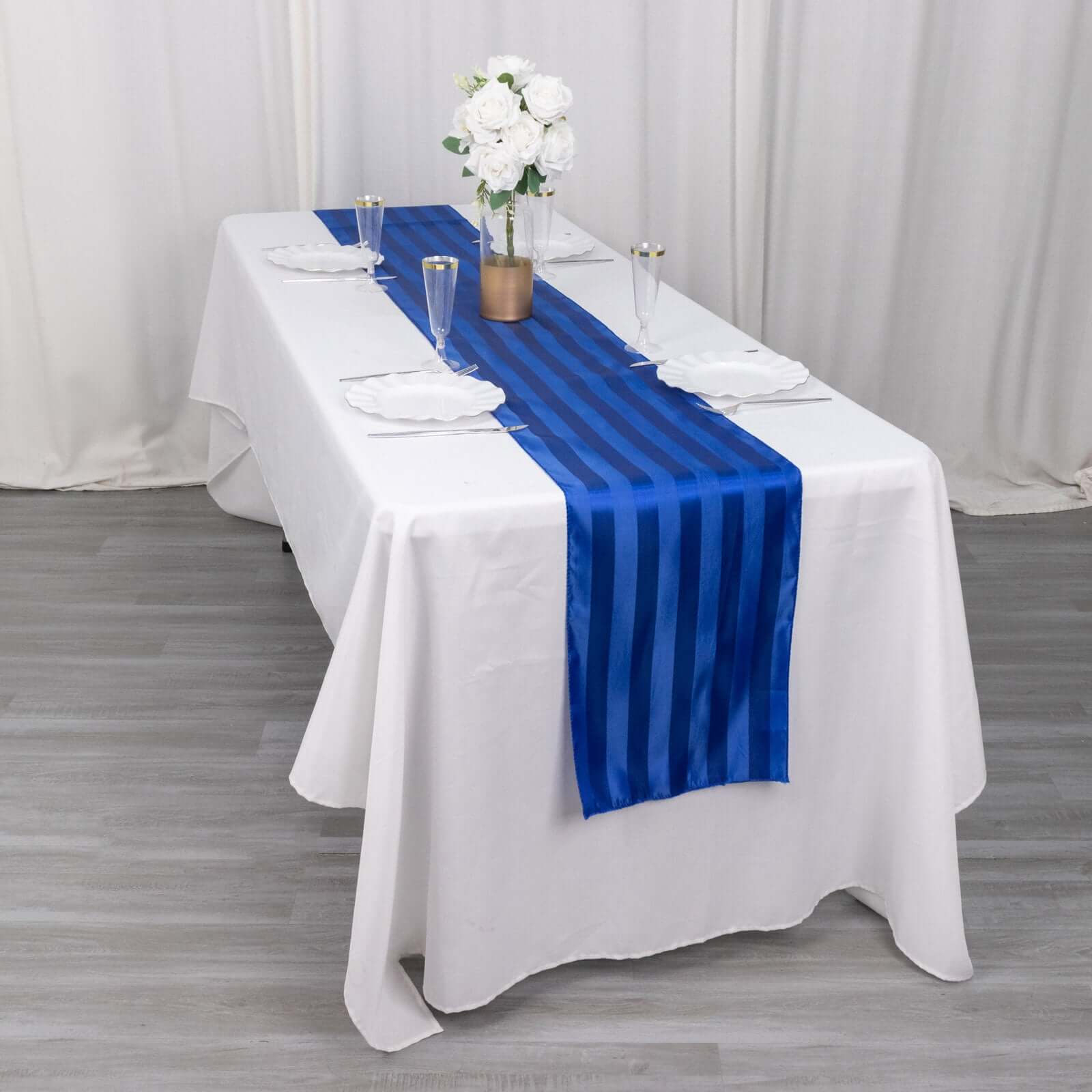 Satin 12x108 Table Runner Royal Blue - Stripe Table Decor