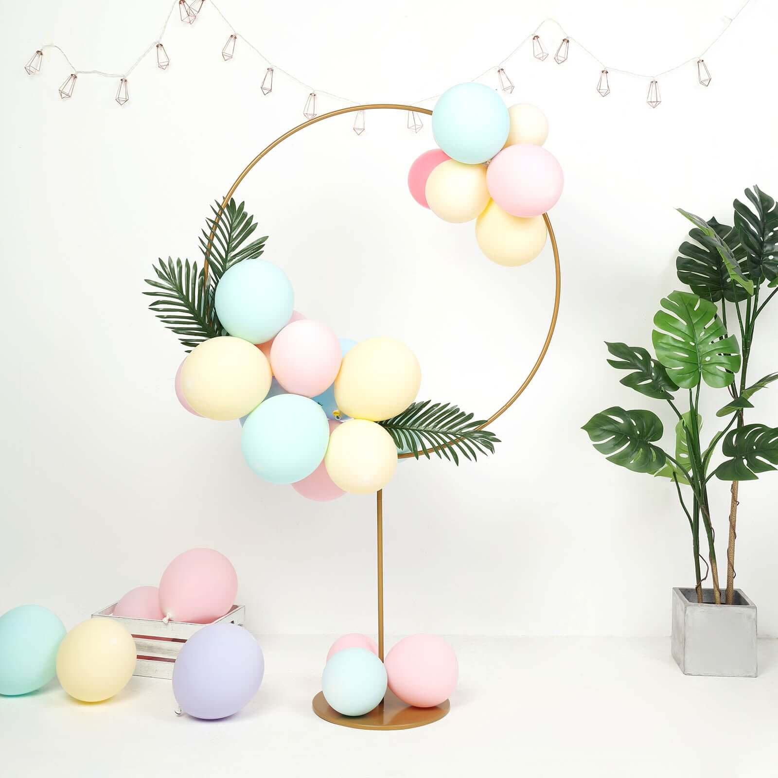 7ft Gold Balloon Column With Hoop Flower Pillar Stand, Metal Arch Table Centerpiece - Height Adjustable