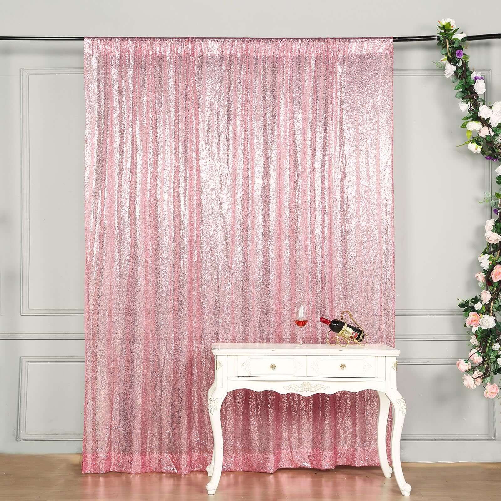 8ftx8ft Pink Sequin Event Curtain Drapes, Backdrop Event Panel