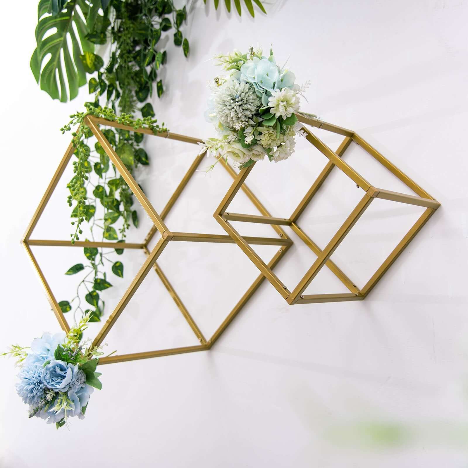 2-Pack Metal Flower Stands Gold Geometric Wedding Centerpieces Square Frame - Compact Design 8