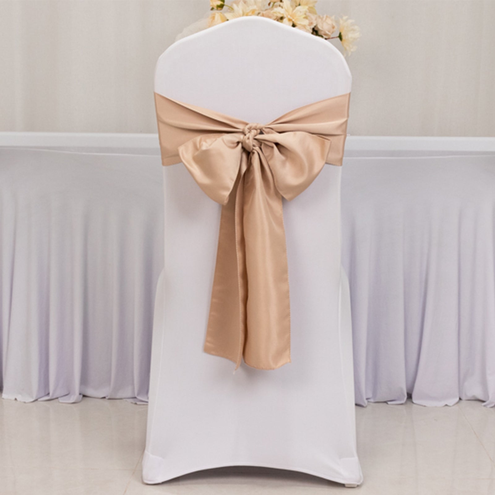 5 Pack Lamour Satin 6x106 Chair Sashes Nude - Stylish Reusable Decorative Bows