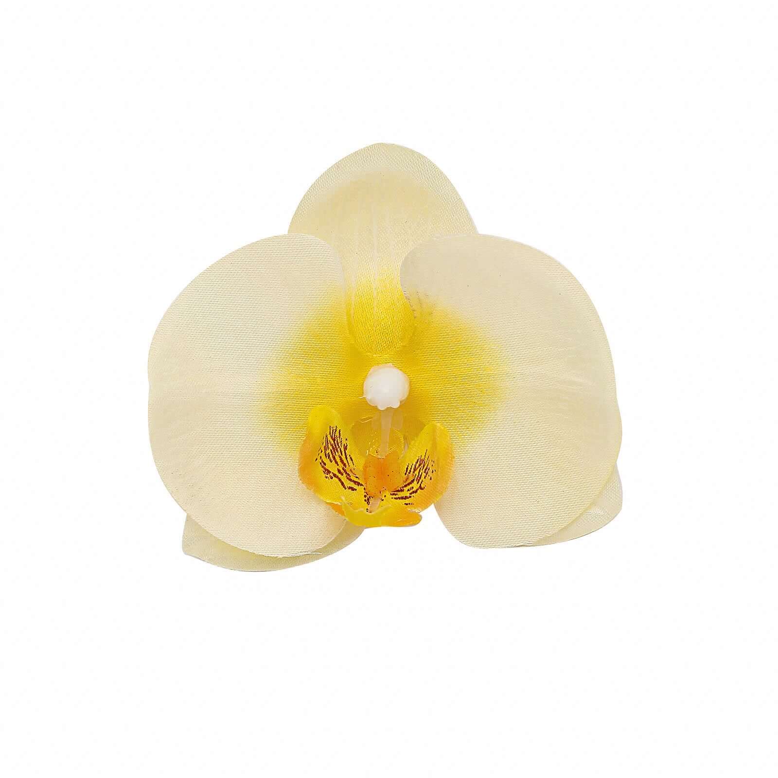 20 Silk Artificial Orchids Flower Heads Yellow - Versatile Floral Accents for DIY Floral Arrangements Corsages & Event Decor 4