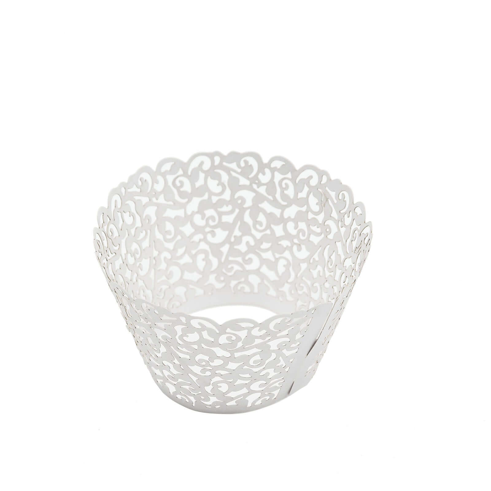 25-Pack Paper Cupcake Wrappers Lace Laser Cut Design White - Muffin Baking Cup Trays for Events