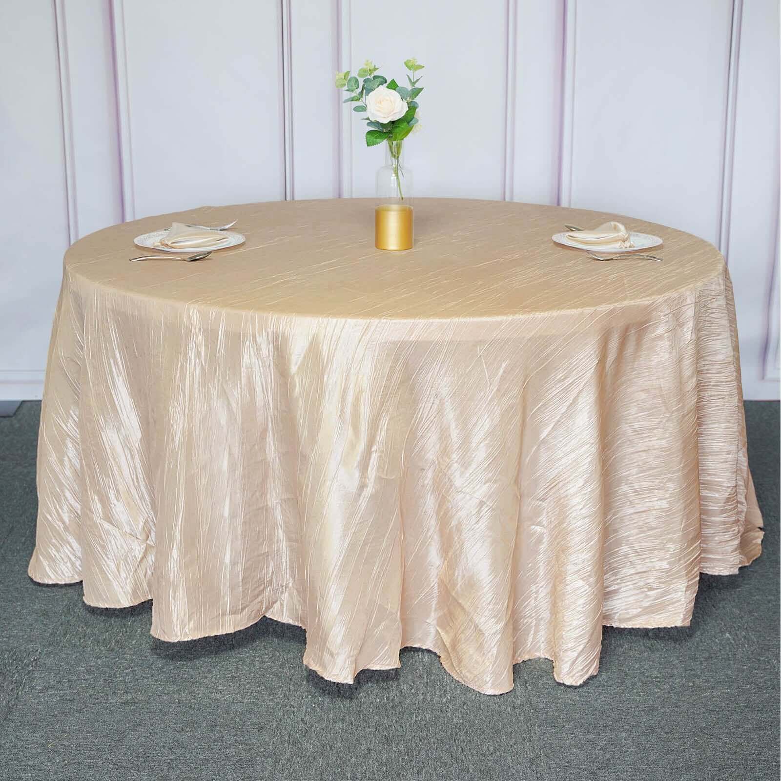 Taffeta 120 Round Tablecloth Beige - Seamless Accordion Crinkle Table Cover