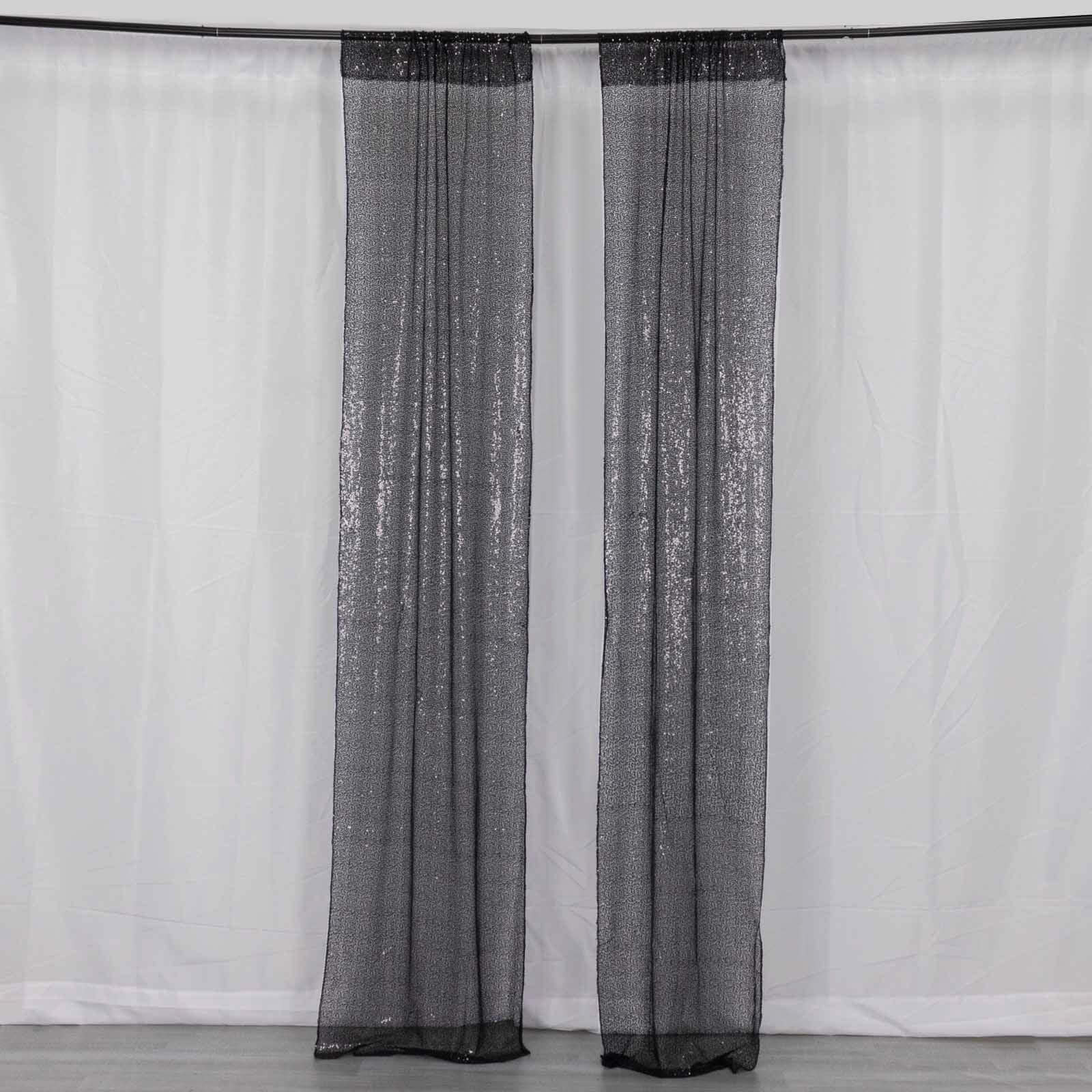 2 Pack Black Sequin Event Curtain Drapes with Rod Pockets, Seamless Backdrop Event Panels - 8ftx2ft