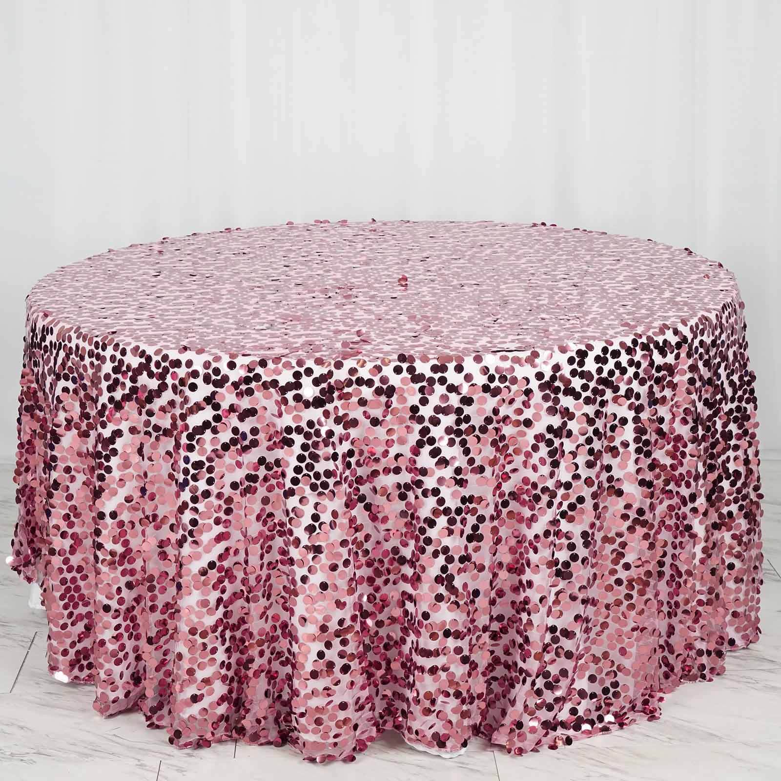 Sequin 120 Round Tablecloth Pink - Seamless Big Payette Table Cover