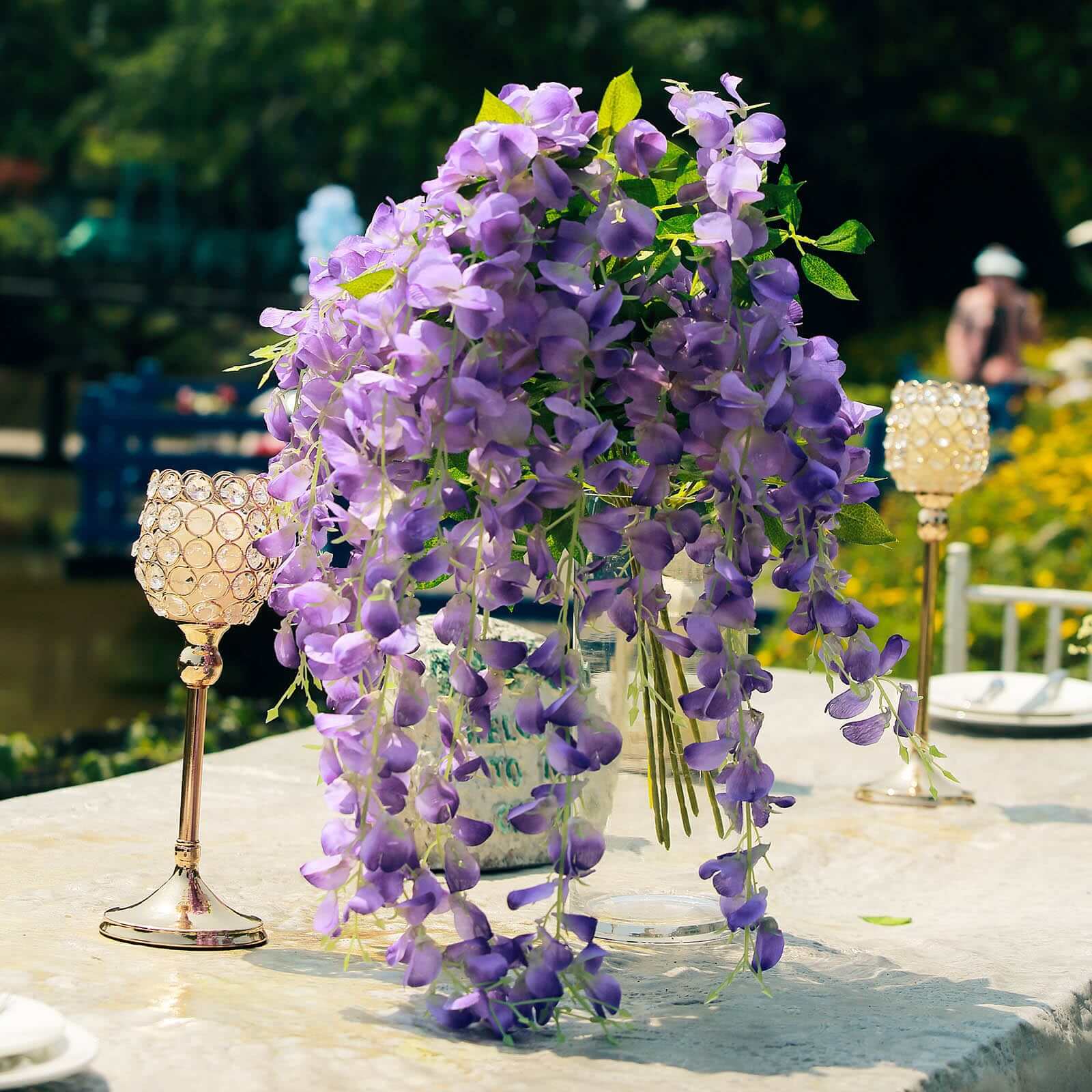 5 Pack 44 Silk Hanging Wisteria Flower Garland Vines in Purple, 3 Strands in 1 Bush