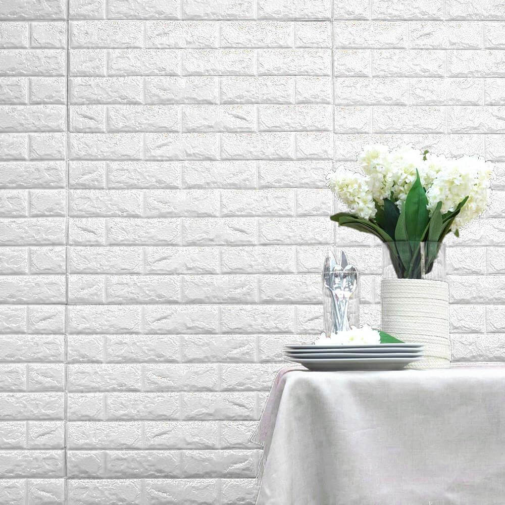 10 Pack White foam Brick Peel And Stick 3D Wall Tile Panels - Covers 58sq.ft