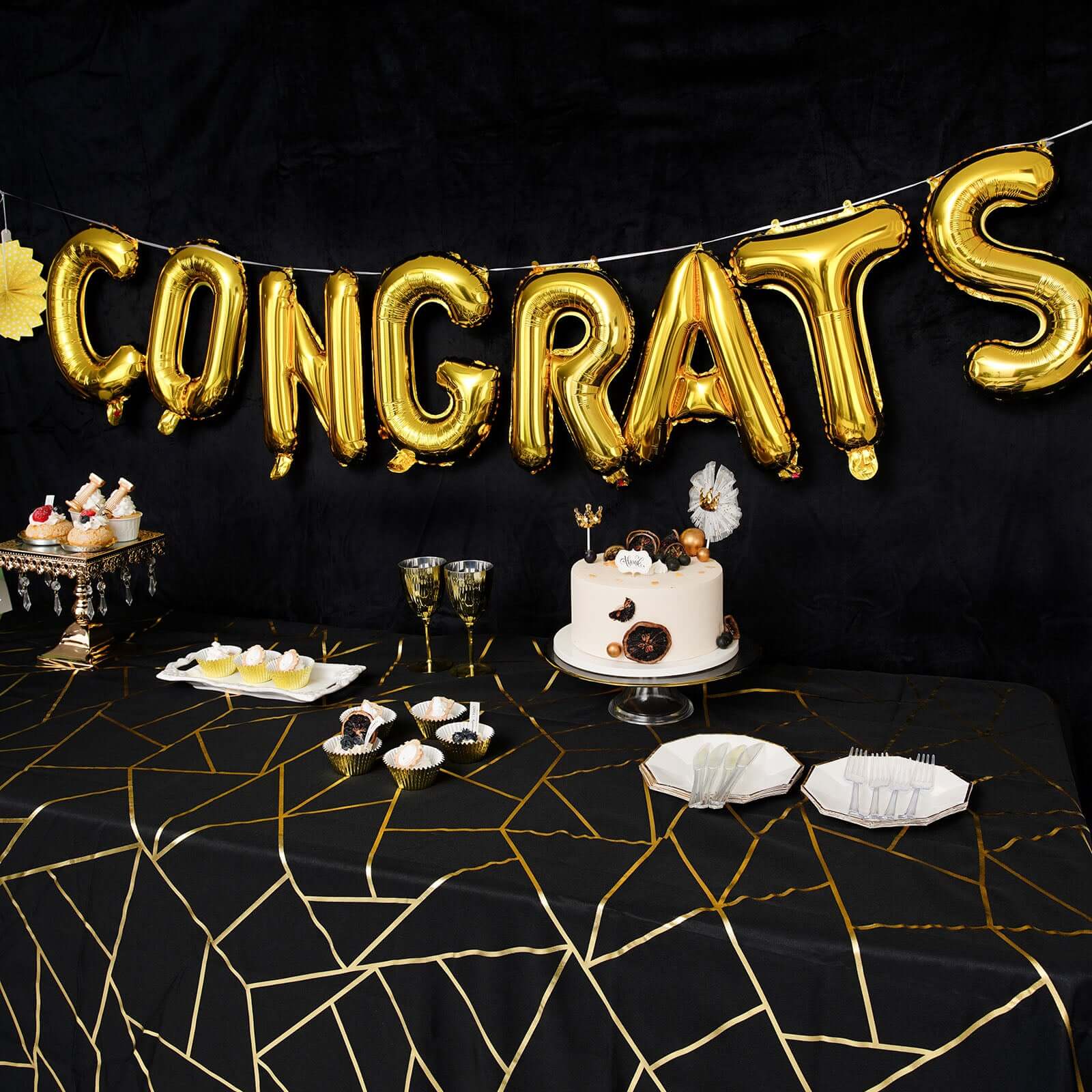 13 Ready-To-Use Shiny Gold Congrats Mylar Foil Balloon Banner Sign