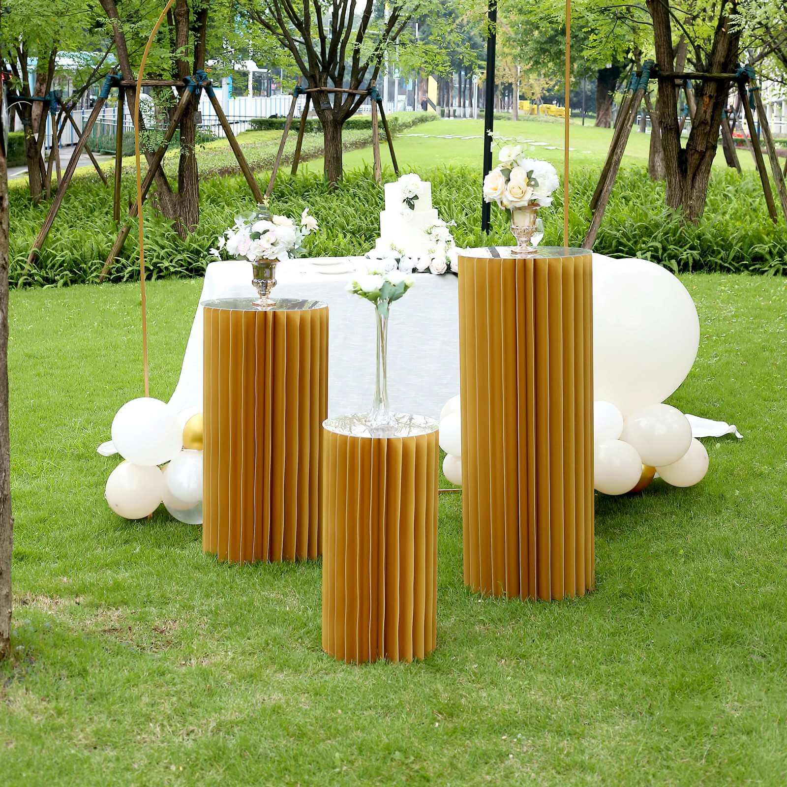 24 Gold Cylinder Display Column Stand, Pillar Pedestal Stand With Top Plate