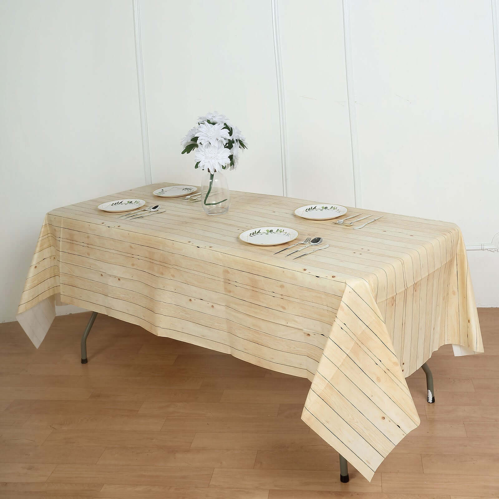 Plastic Table Cover Natural Rectangle with Rustic Wooden Print - Durable PVC Disposable Tablecloth 52x108