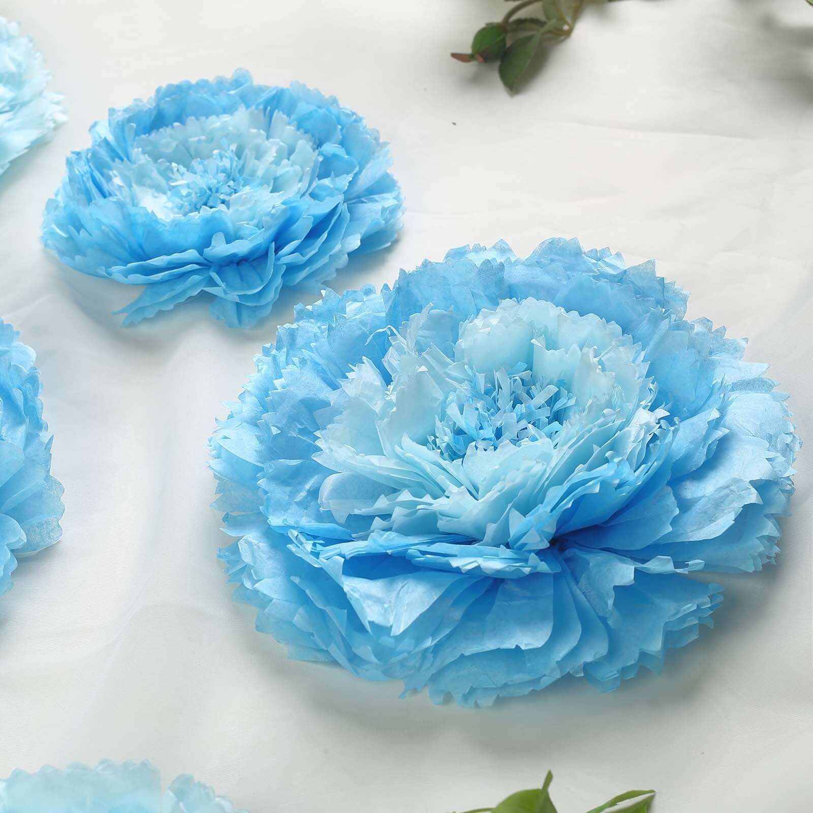 Set of 6 Aqua Blue Giant Carnation 3D Paper Flowers Wall Decor - 12,16,20