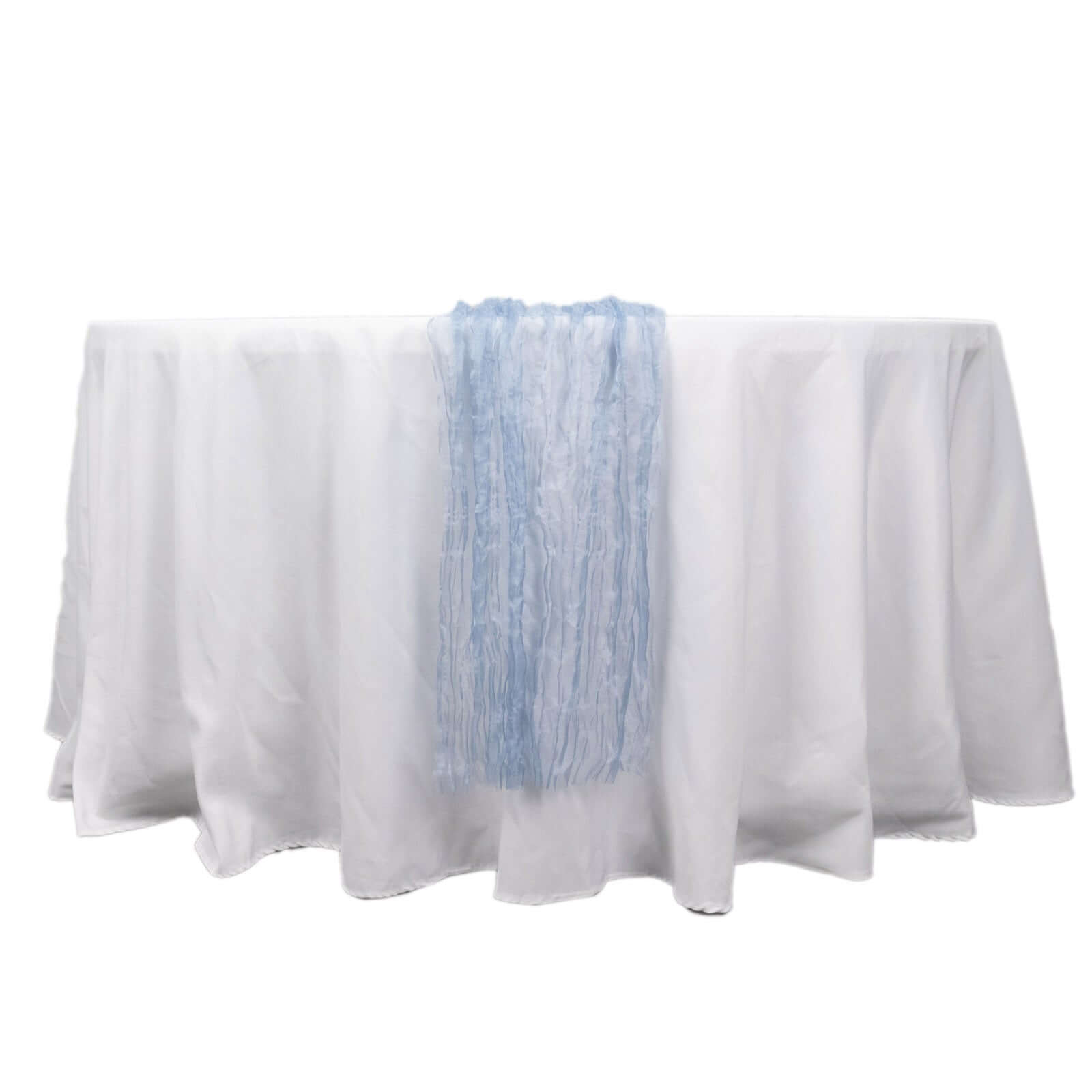 Sheer Crinkled Organza 9ft Table Runner Dusty Blue - Rustic Chiffon Look