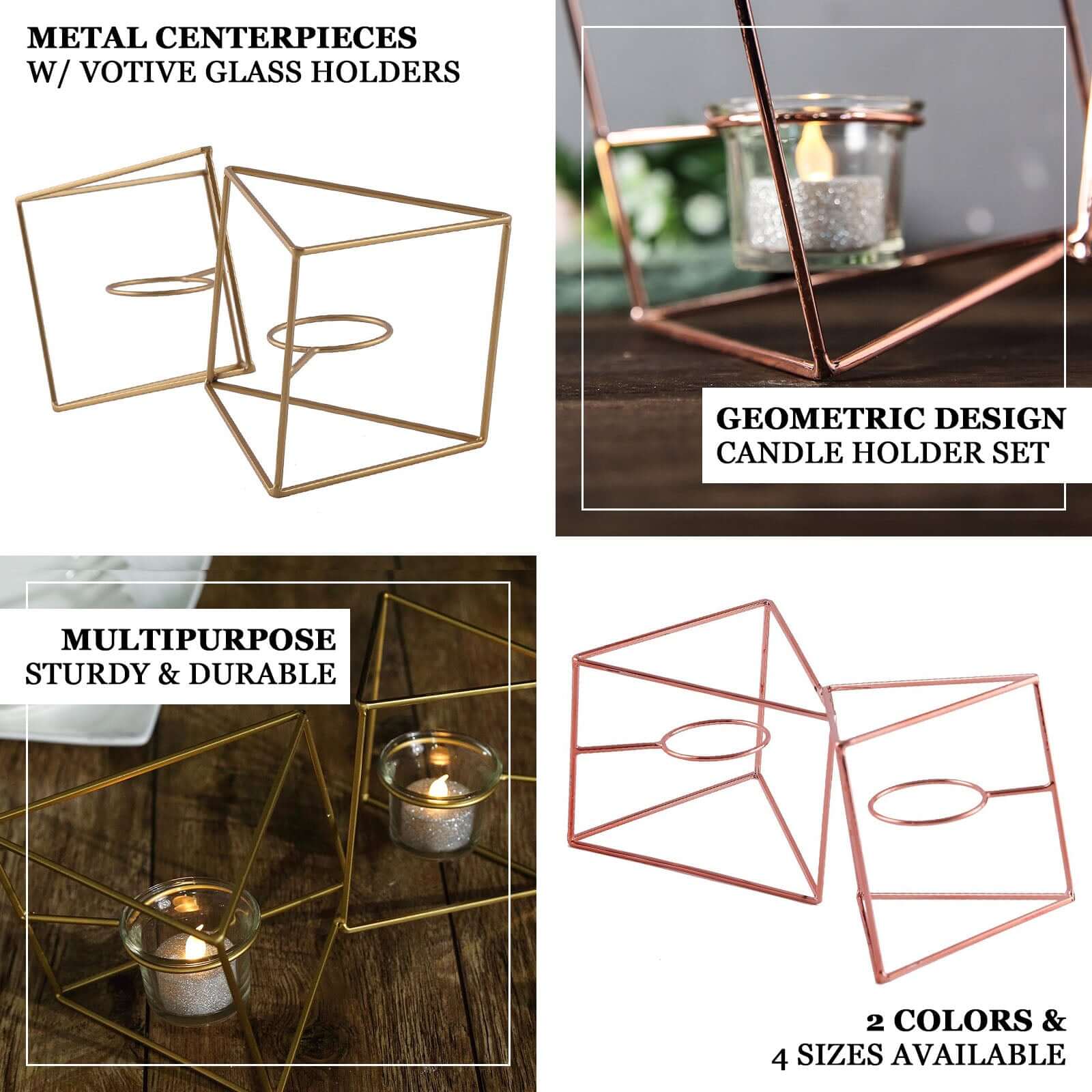 Set of Metal Candle Holders Linked Geometric Design Gold - Chic Votive Glass Decor for Events & Gatherings 9