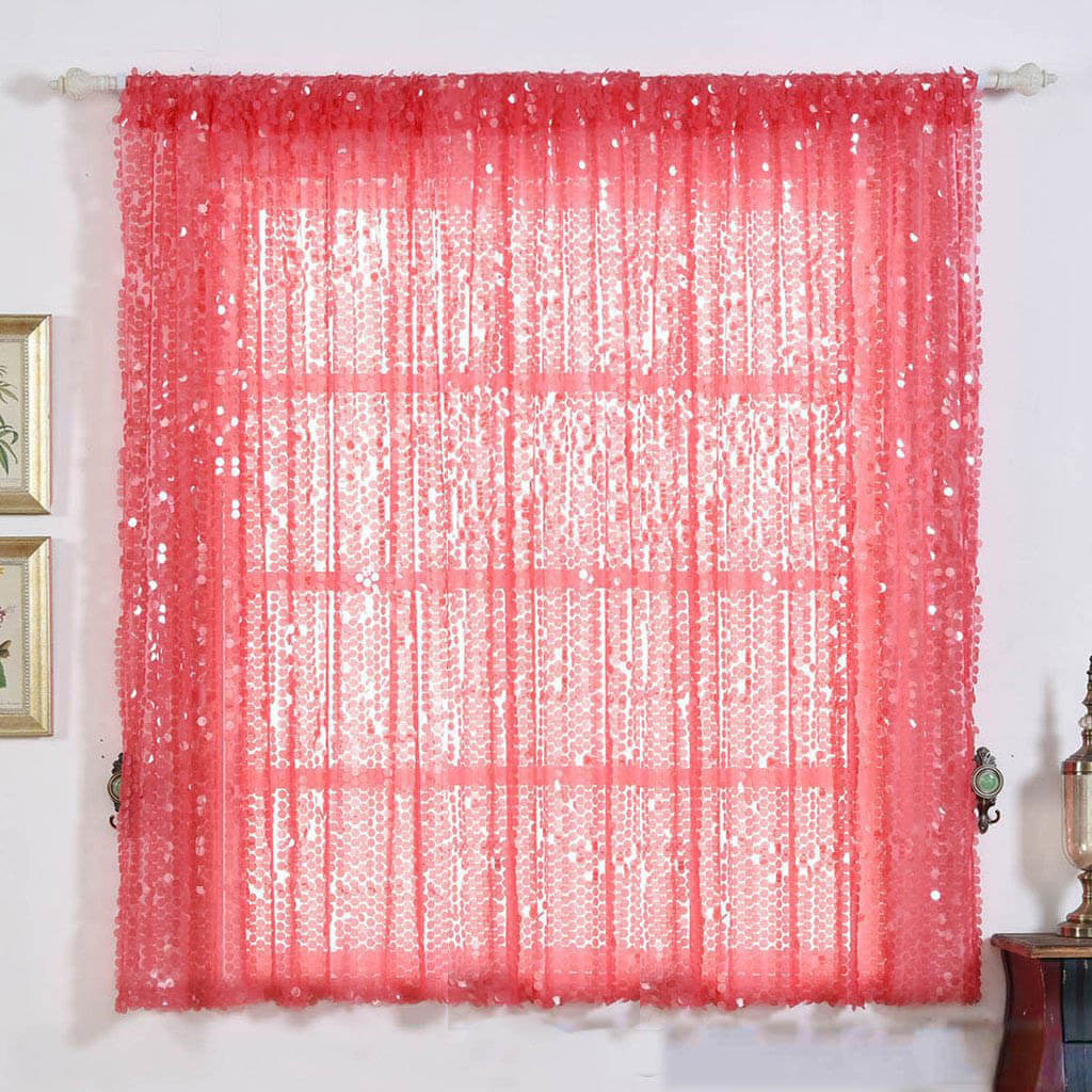 2 Pack Coral Big Payette Sequin Curtains With Rod Pocket Window Treatment Panels - 52x64 - Clearance SALE